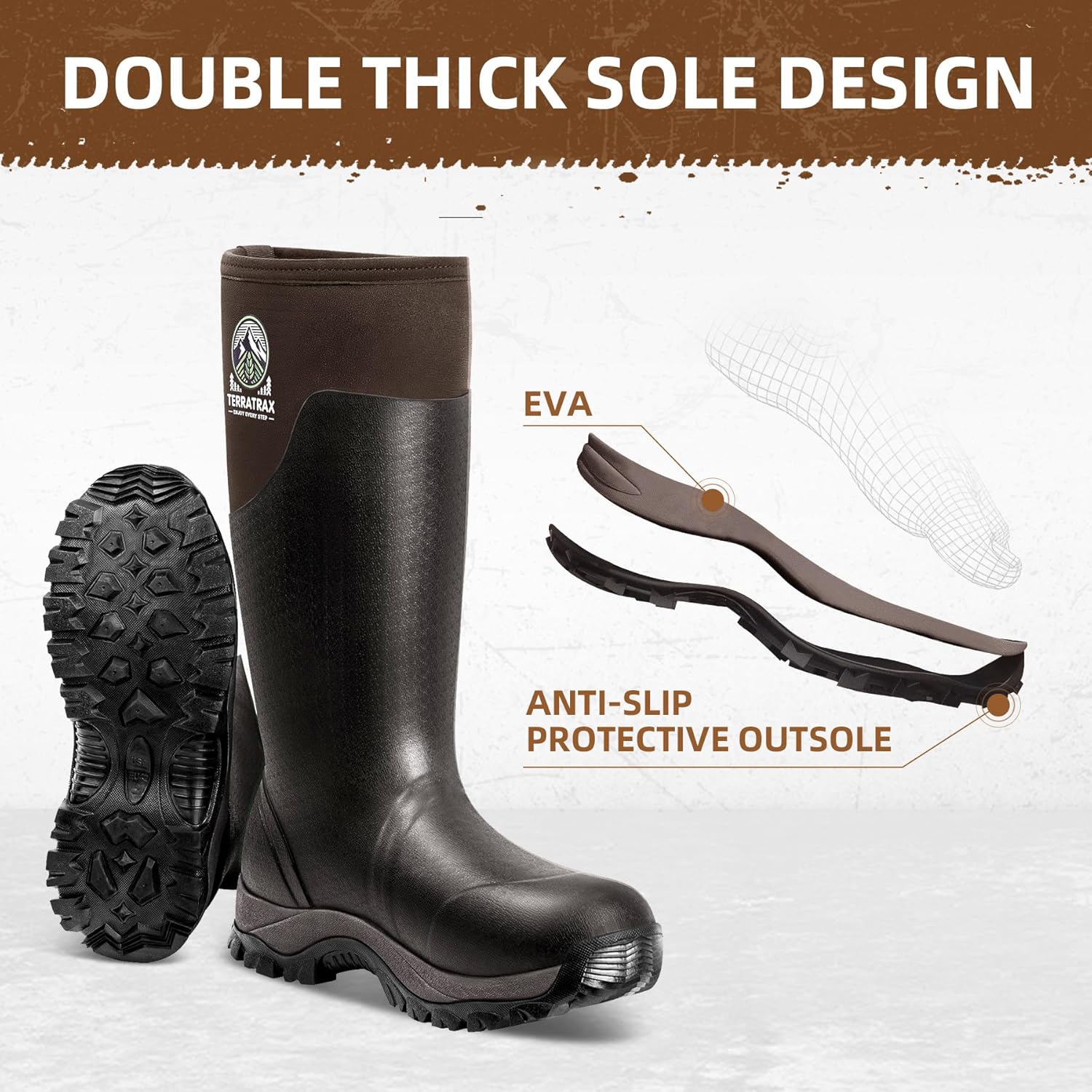 Men's Insulated Rubber Work Boots, 6mm Neoprene Waterproof Muck Mud Boots for Cold Winter & Snow - Reinforced Dual-Sole Heavy Duty Outdoor Farm, Hunting & Slush Chore Shoe - Image 7