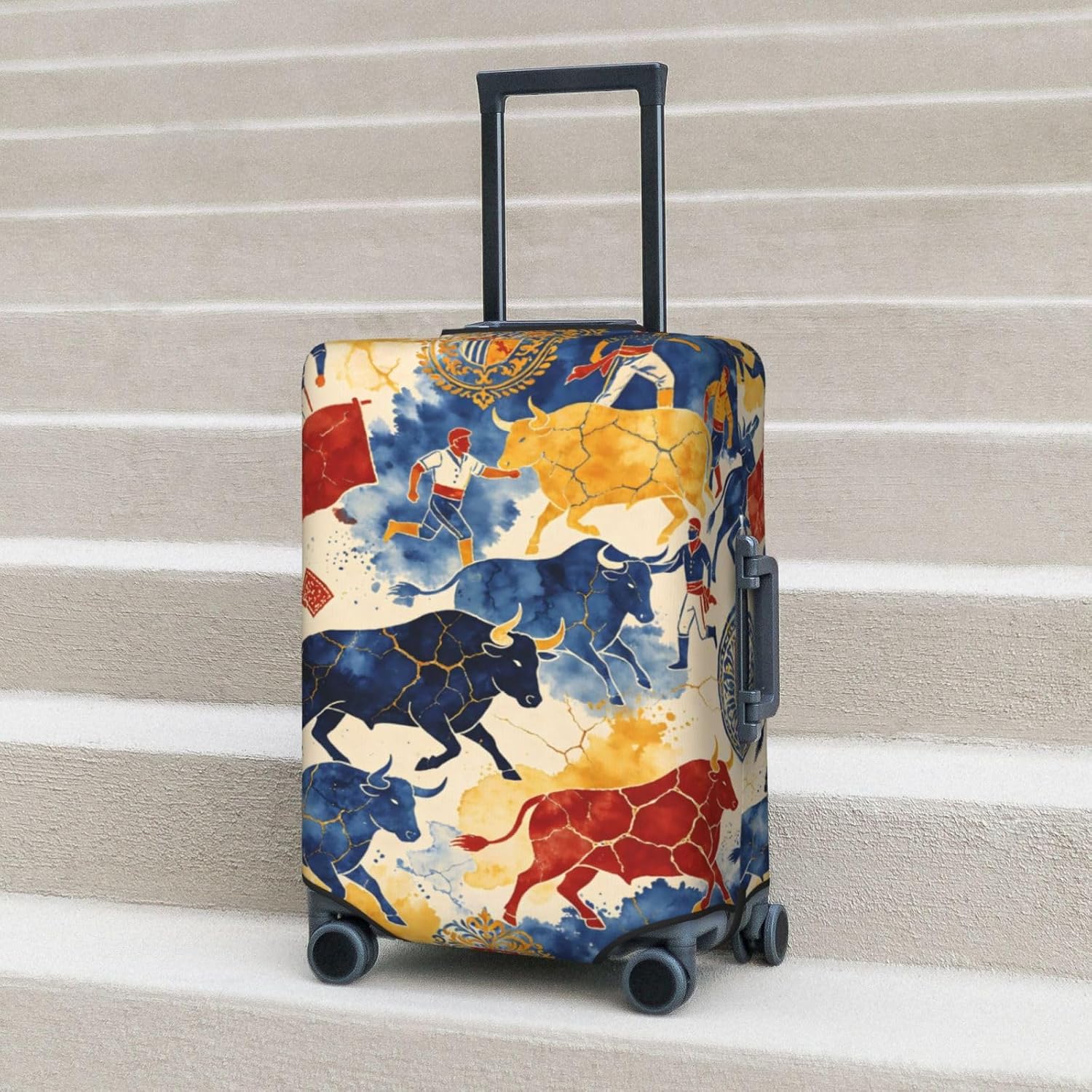 Line Bullprint Premium Suitcase Cover | Durable Polyester Elastic Luggage Cover With Zipper & Buckle, Travel Suitcase Protector For Medium Large Bags