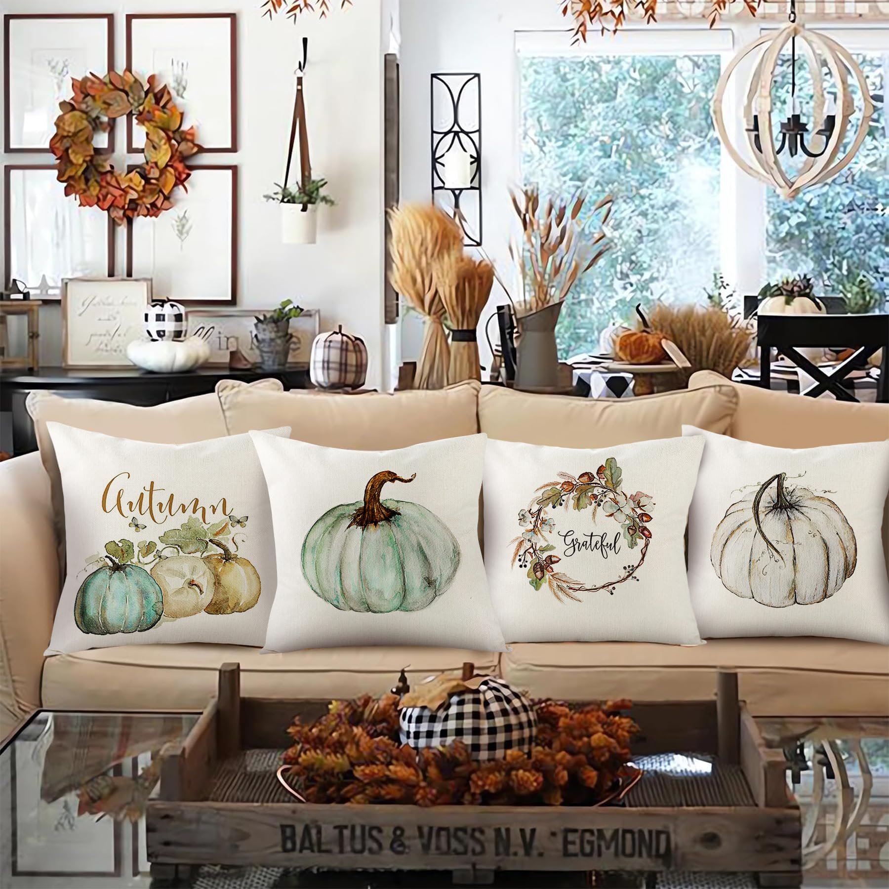 Sunshine Smile Herbst Kissenbezüge 4er Set - Kürbis Design Für Thanksgiving Deko