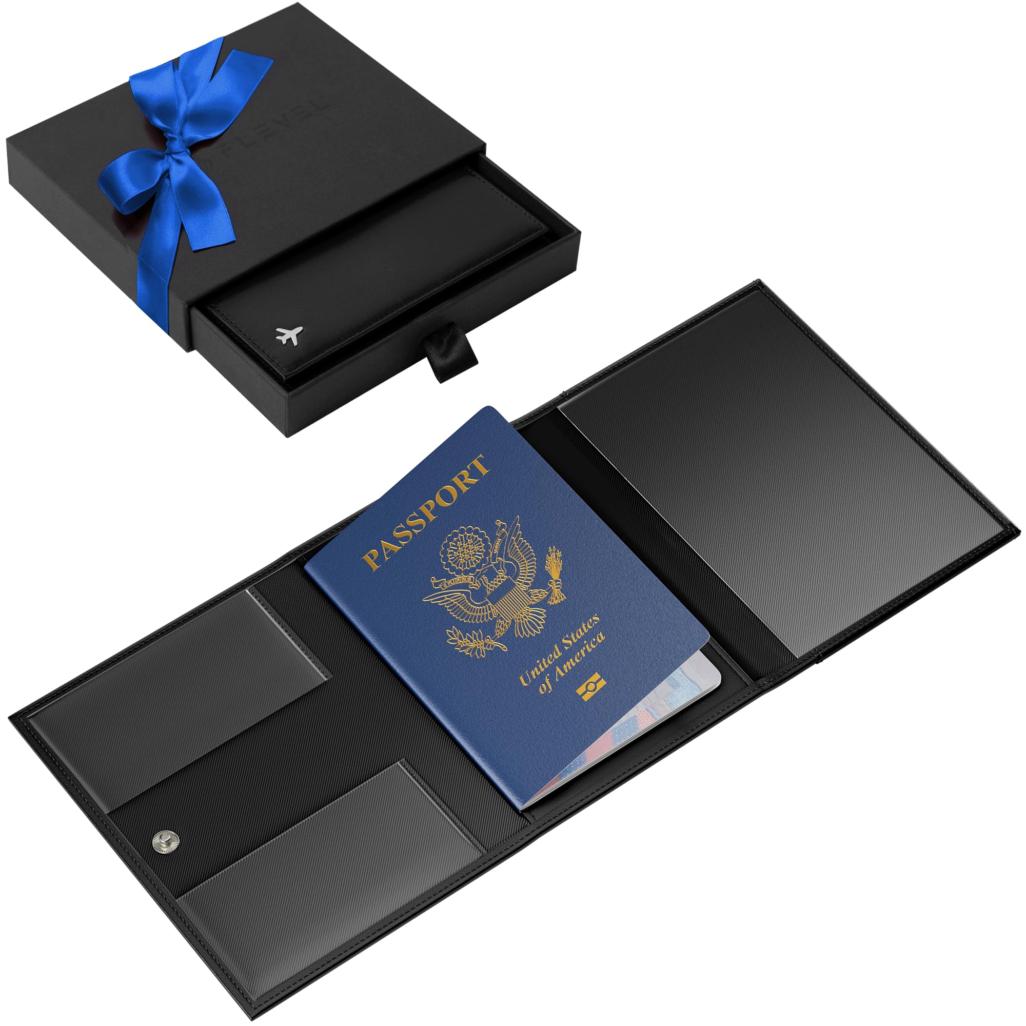 Flevel Pilot document holder, Pilot wallet, RFID-Blocking, Travel Wallet, Stylish Travel Companion for Aviation Professionals (Classic, Black)