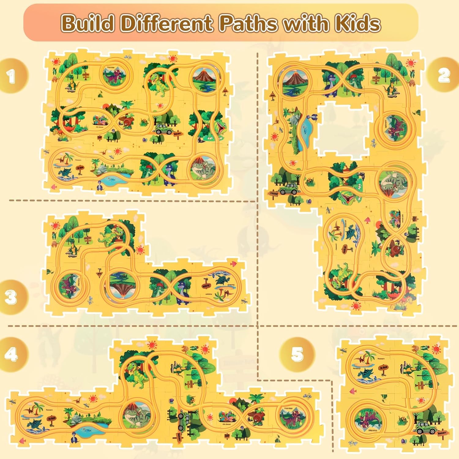 Puzzle Pista Macchinine Giocattolo per Bambini 3 4 5 anni DIY Pista del Puzzle Circuito Auto Montessori Giocattoli Educativi per 3 4 5 6 anni Ragazzi Ragazze Bambini