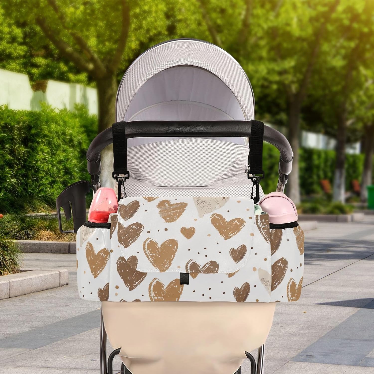 Brown Heart stroller bag organizer stroller diaper caddy strollers acesorios para baby