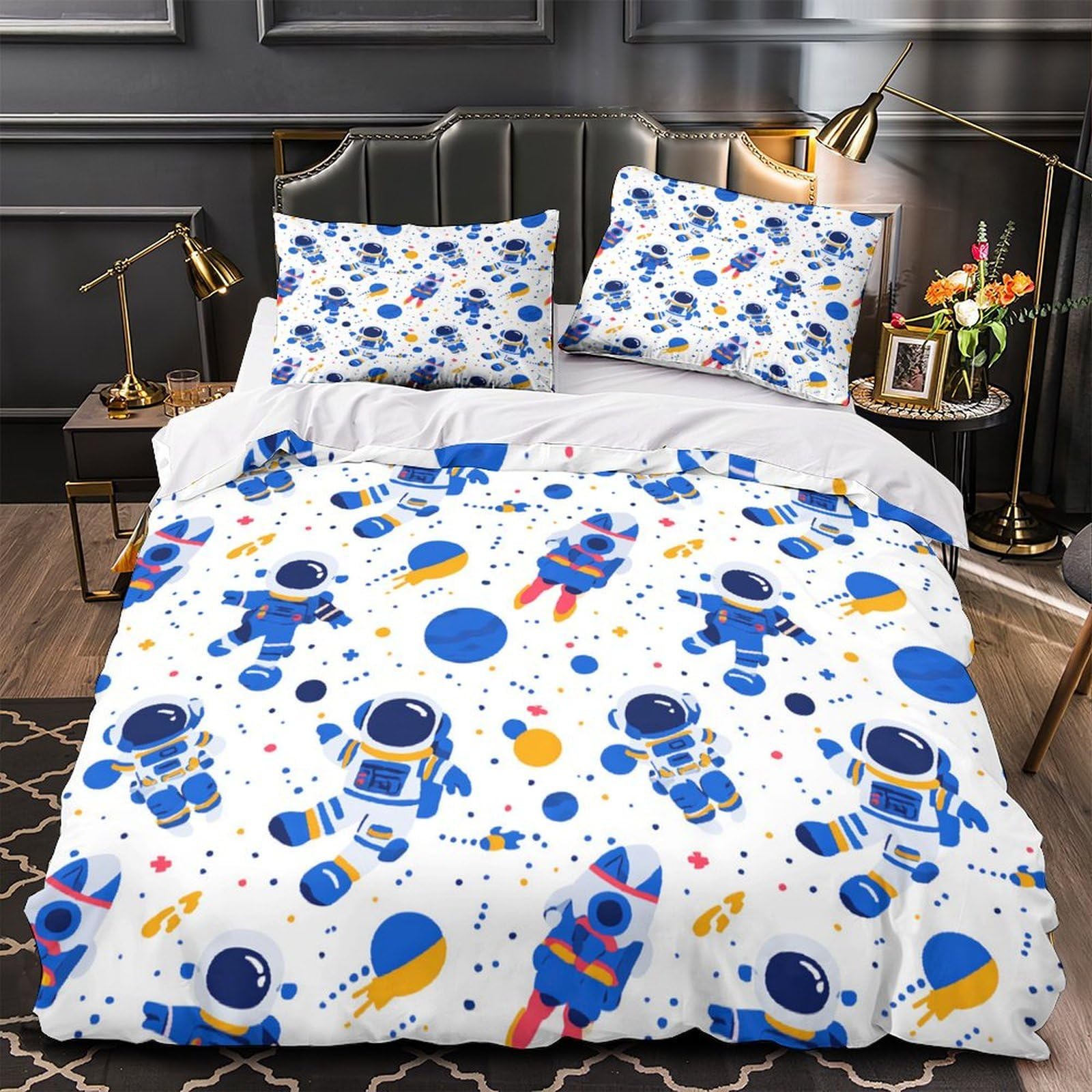 Housse de couette astronaute 3D microfibre 260x220 cm avec taies