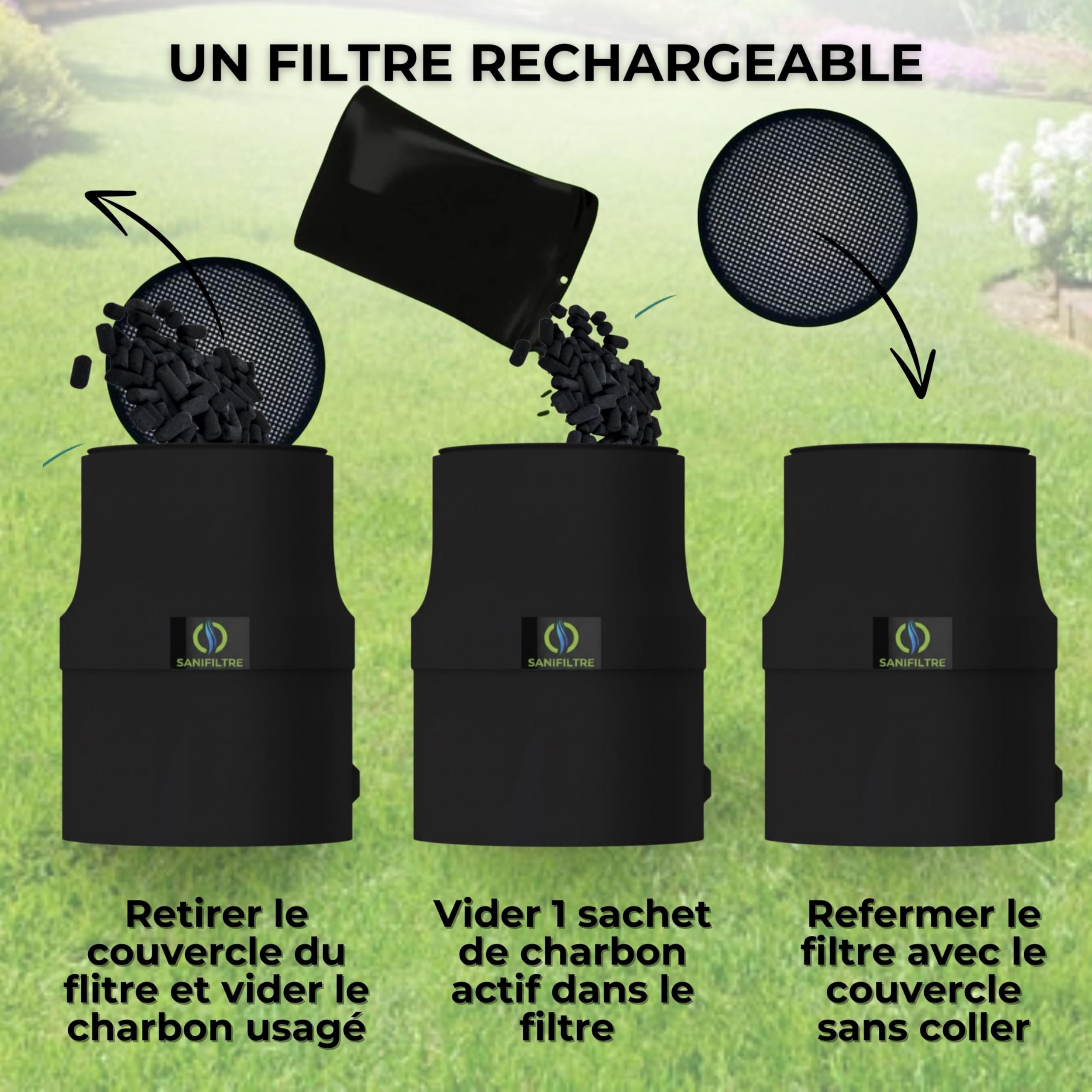 Filtre Anti-Odeurs Haute Performance au Charbon Actif Anti-H2S, avec Manchon Intégré 100 mm, Solution Cans Collage, pour Fosse Septique & Toutes Eaux, Rechargeable & Robuste – HYDRODIV