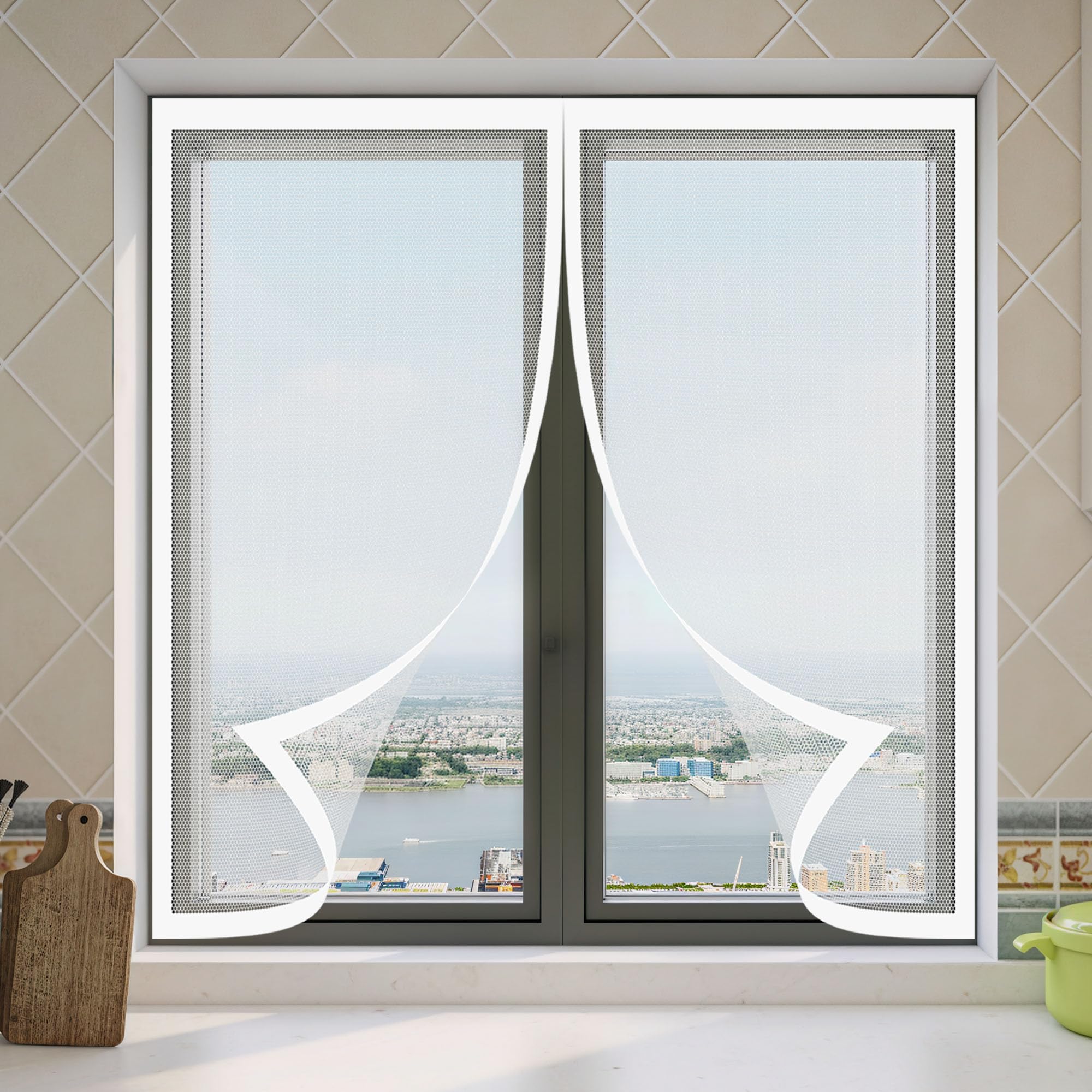 Moustiquaire fenêtre magnétique 120 x 110 cm en blanc avec aimants puissants