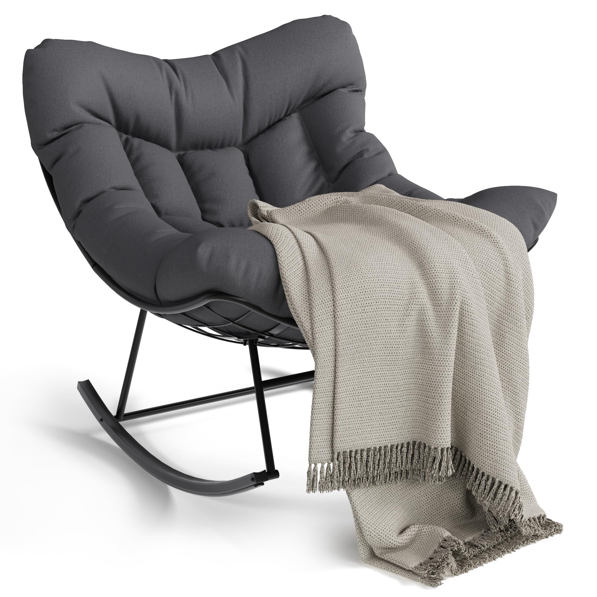 Garvee Eiersessel Schaukelstuhl mit Polster, Moderner Relaxsessel mit stabilem Metallgestell, Bequemer Lesesessel Grau für Wohnzimmer Balkon Terrasse Garten Indoor & Outdoor - Anthrazit