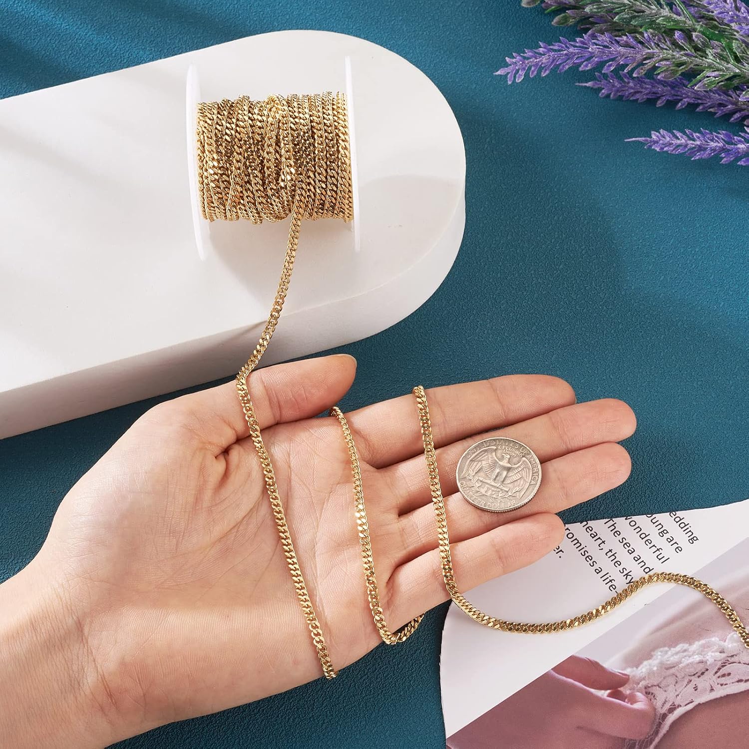 Pandahall 16.4 Feet Brass Curb Chain Link Real 18K Gold Plated Soldered Twisted Chain Necklace 3.1x3x1.5mm with Spool for DIY Jewelry Making - Image 5