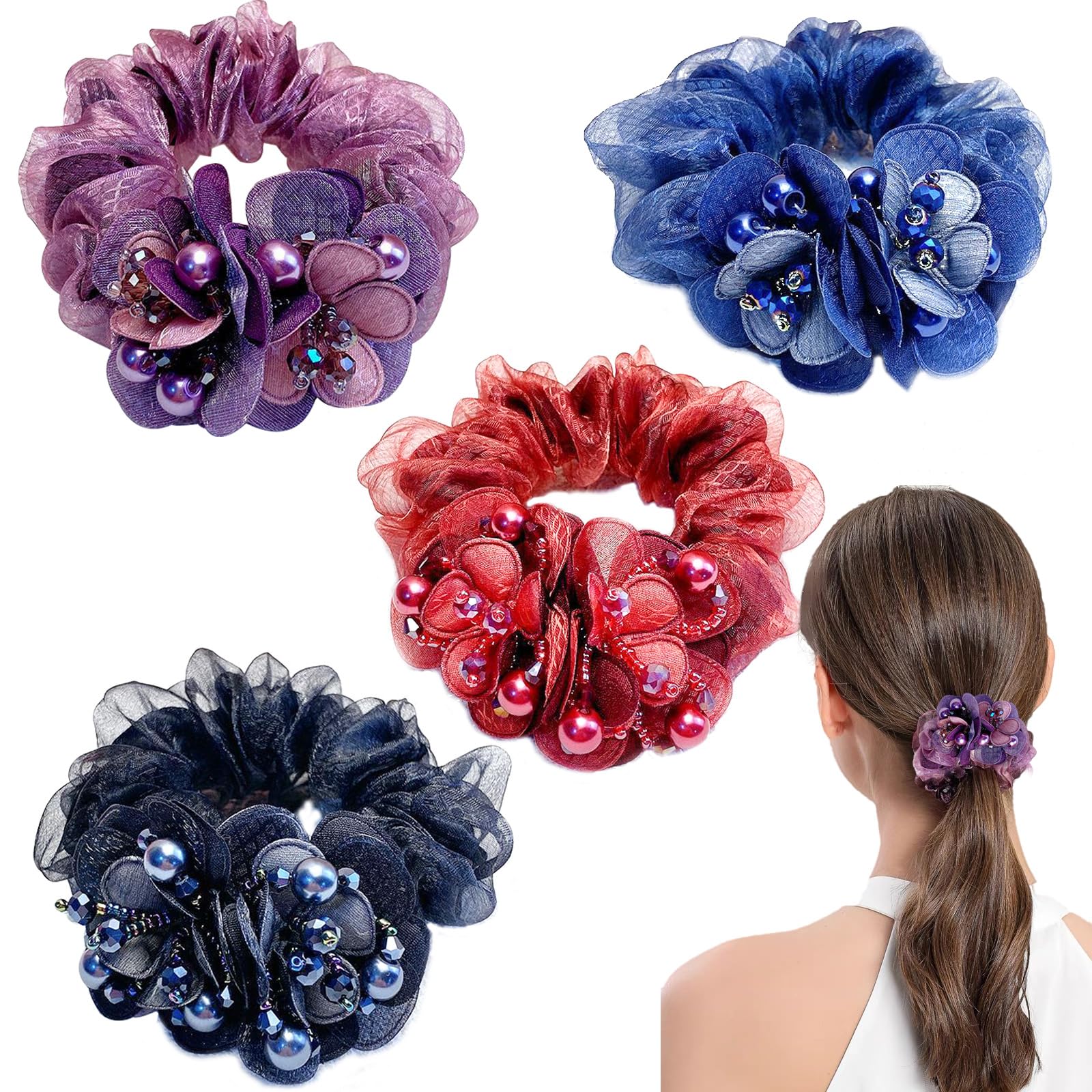 Amazon.com : 4 PCS Flower Hair Scrunchies for Women  display picture 1
