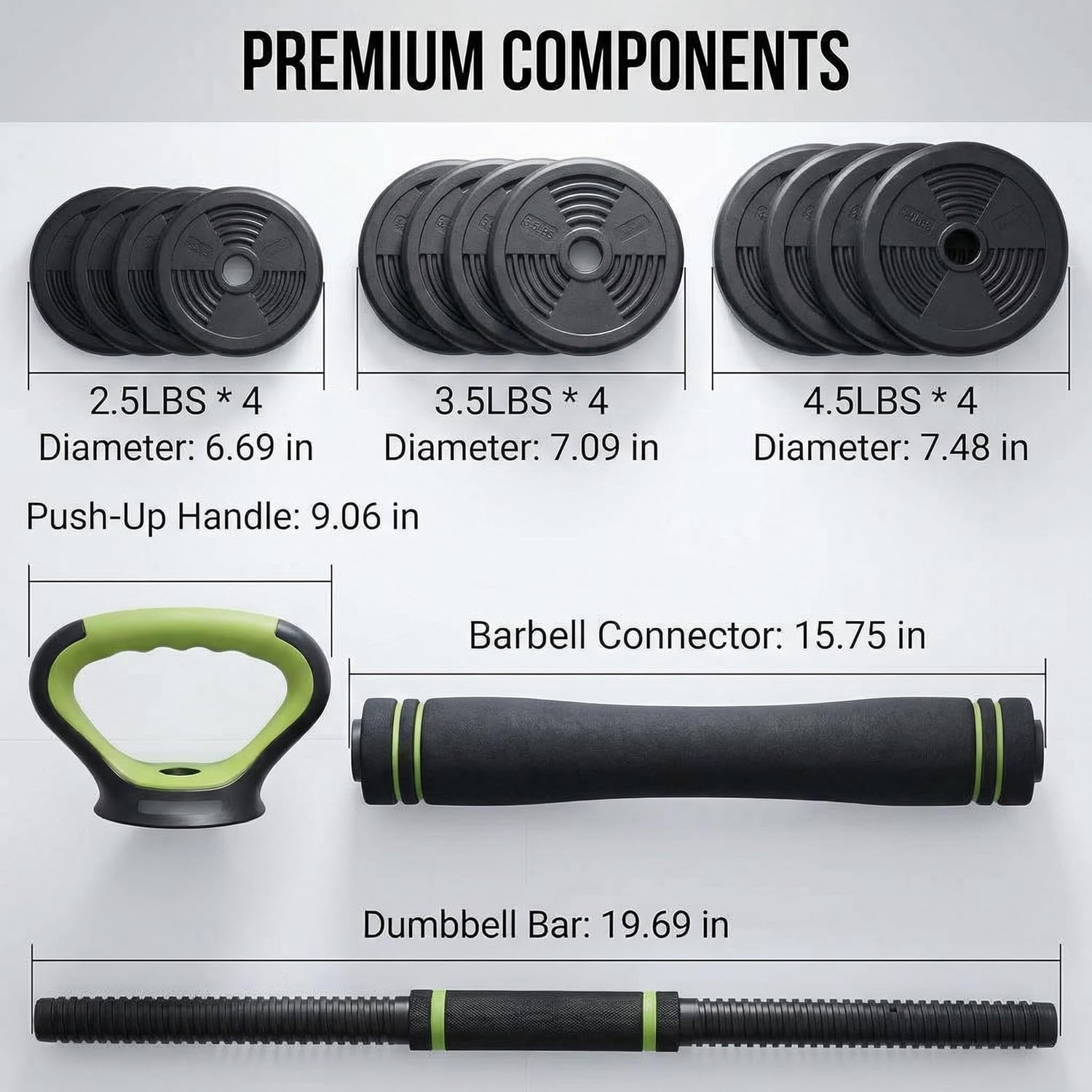 Adjustable Dumbbell Set 44LB, 4-in-1 Free Weight Set with Barbell & Kettlebell & Push-Up Handles, Compact All-in-One Home Gym for Men & Women, Anti-Slip Grip, Quiet Rubber-Coated Plates