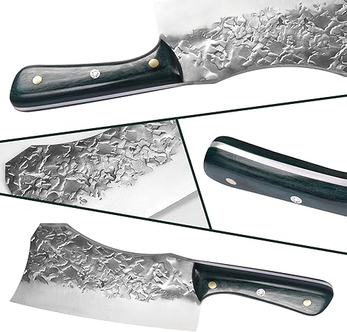 Miniatura 4 de FULLHI Juego de cuchillos de carnicero portátil de 16 piezas, mango de madera verde y 3 cuchillos de carnicero con funda