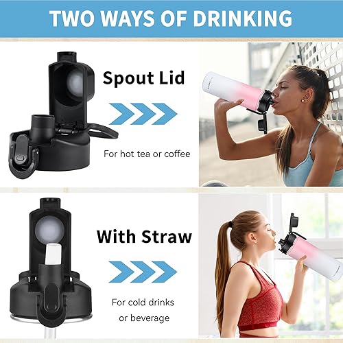 Miniatura 5 de Botella de agua aislada con tapa, botella de agua de acero inoxidable de 24 onzas para niños, niñas, botella de agua aislada al vacío de doble pared