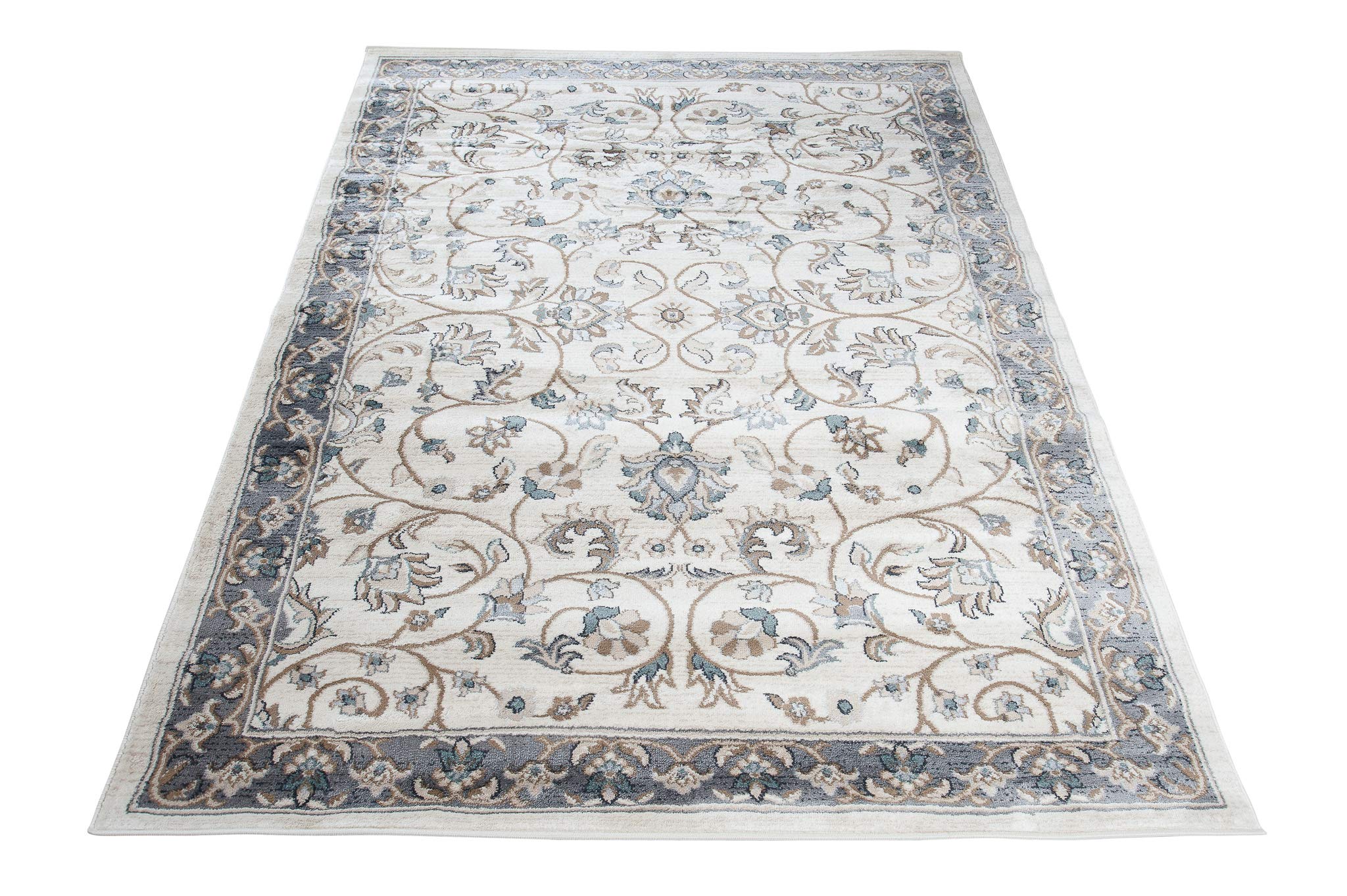 TAPISO Dubai Tappeto Tradizionale Pelo Corto Soggiorno Design Classico Motivo Floreale Ornamenti tonalità Crema Grigio Salotto Sala Camera Ufficio Oeko-Tex 160 x 220 cm