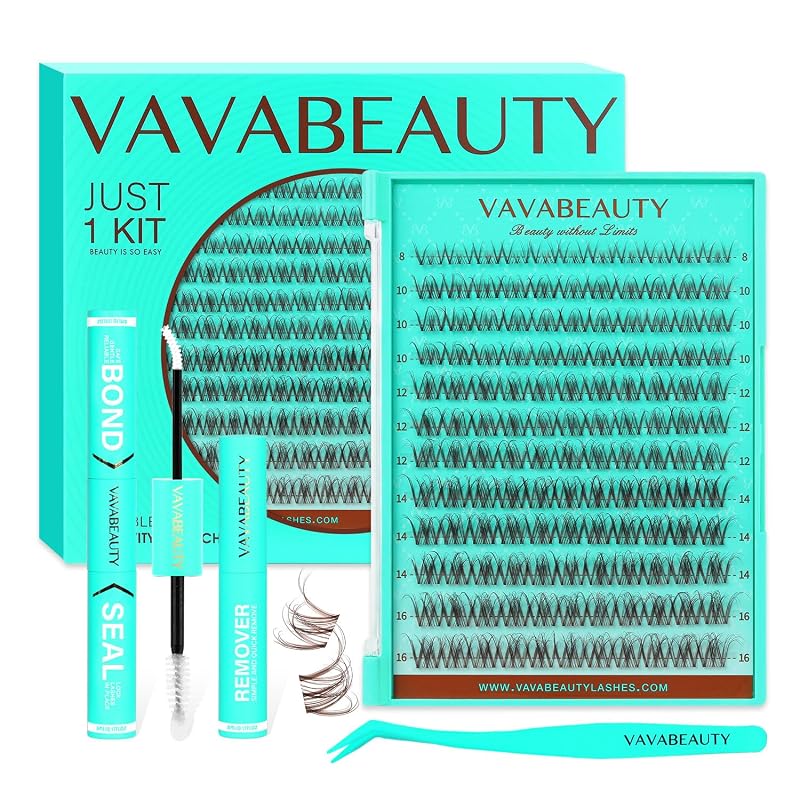 Kit de tufos de cílios castanhos VAVABEAUTY com curvatura D, 8–16 mm