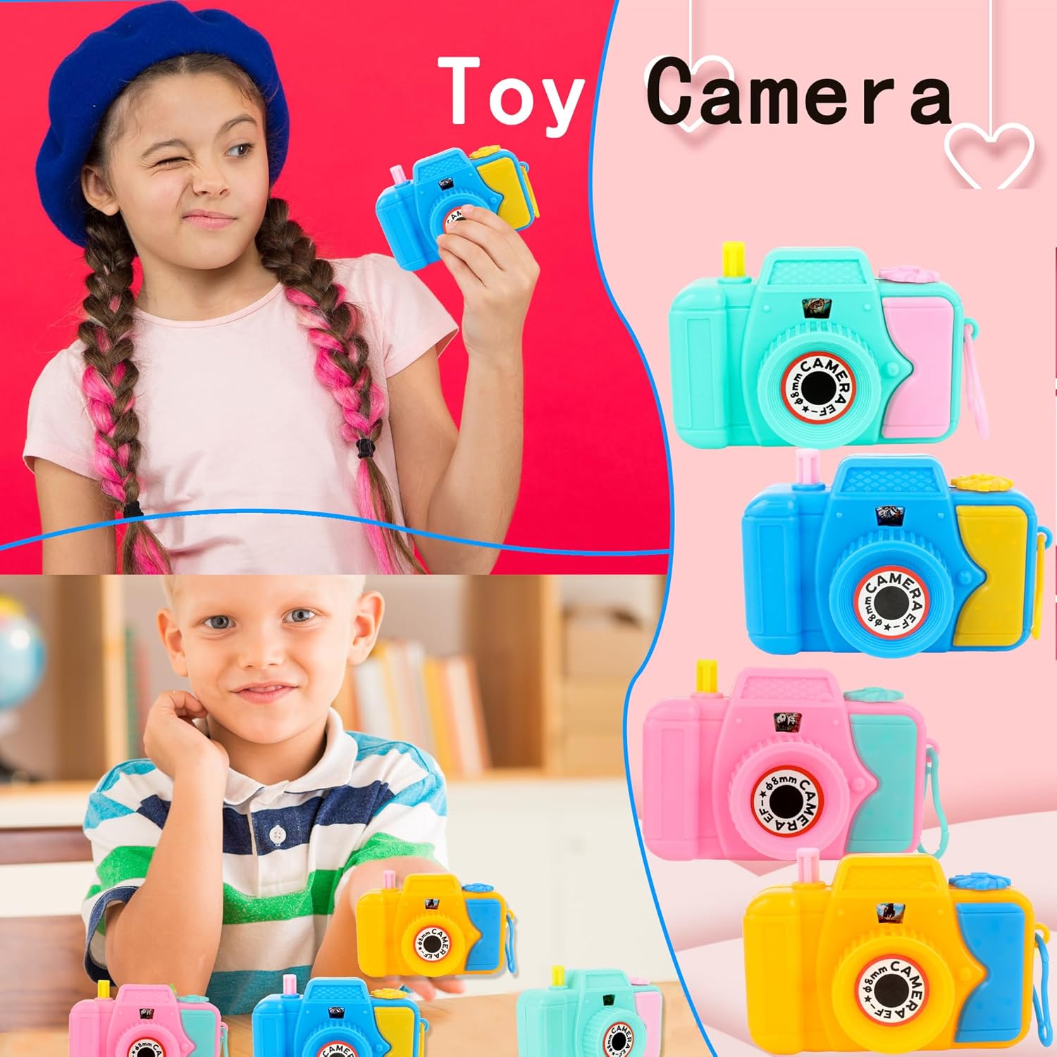 32 Pcs Kids Camera Toy Set Mini Plastic Camera Toy Pretend Play Toy Camera with Lmages in Viewfinder for Boys Girls Birthday Party Favors Goodie Bag Fillers