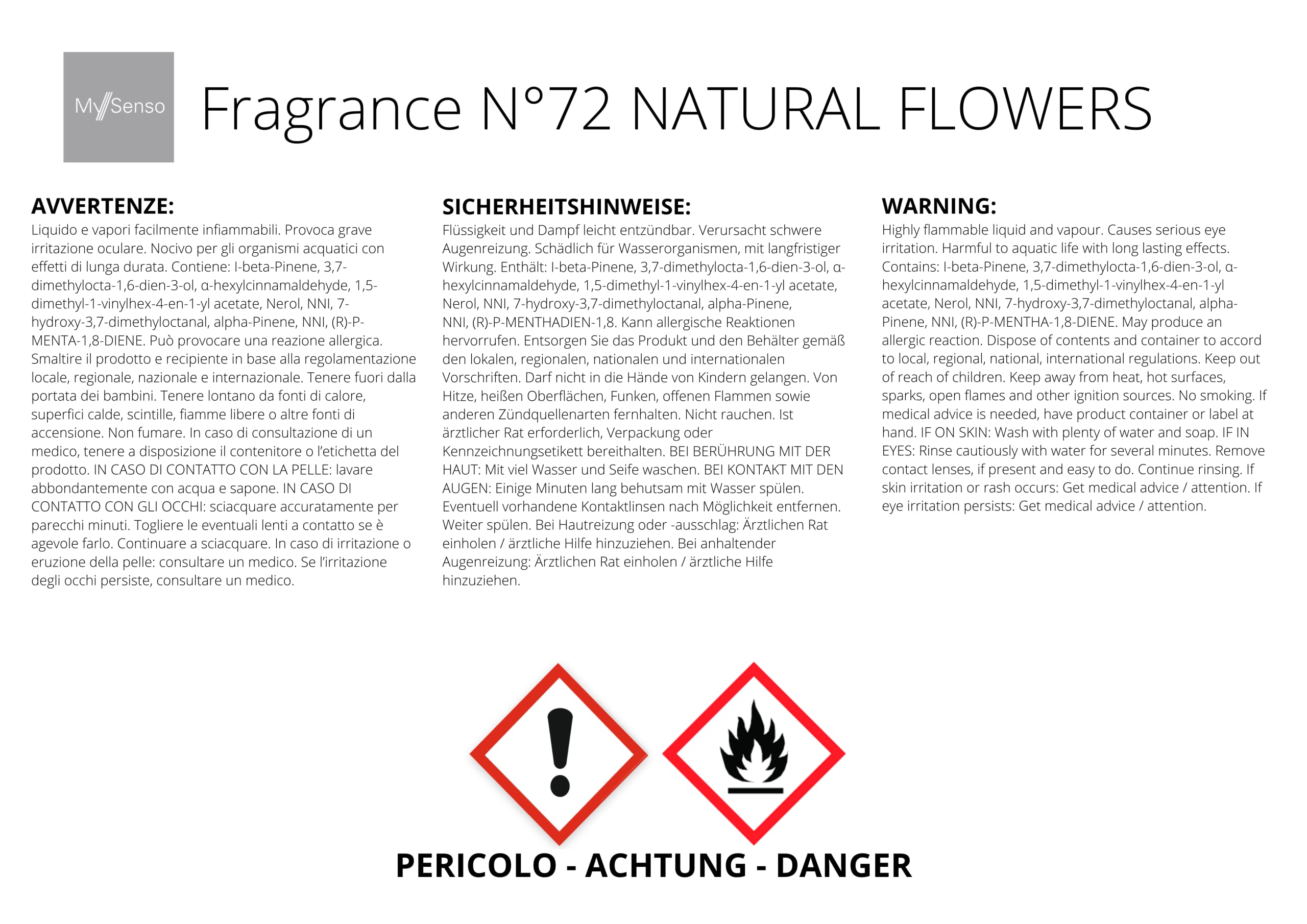 MySenso Alpine - N°72 Natural Flowers - Diffusore a bastoncini con olio di pino cembro biologico - fragranza alpina per casa e ambiente - profumo fresco, fiorito – confezione regalo sostenibile