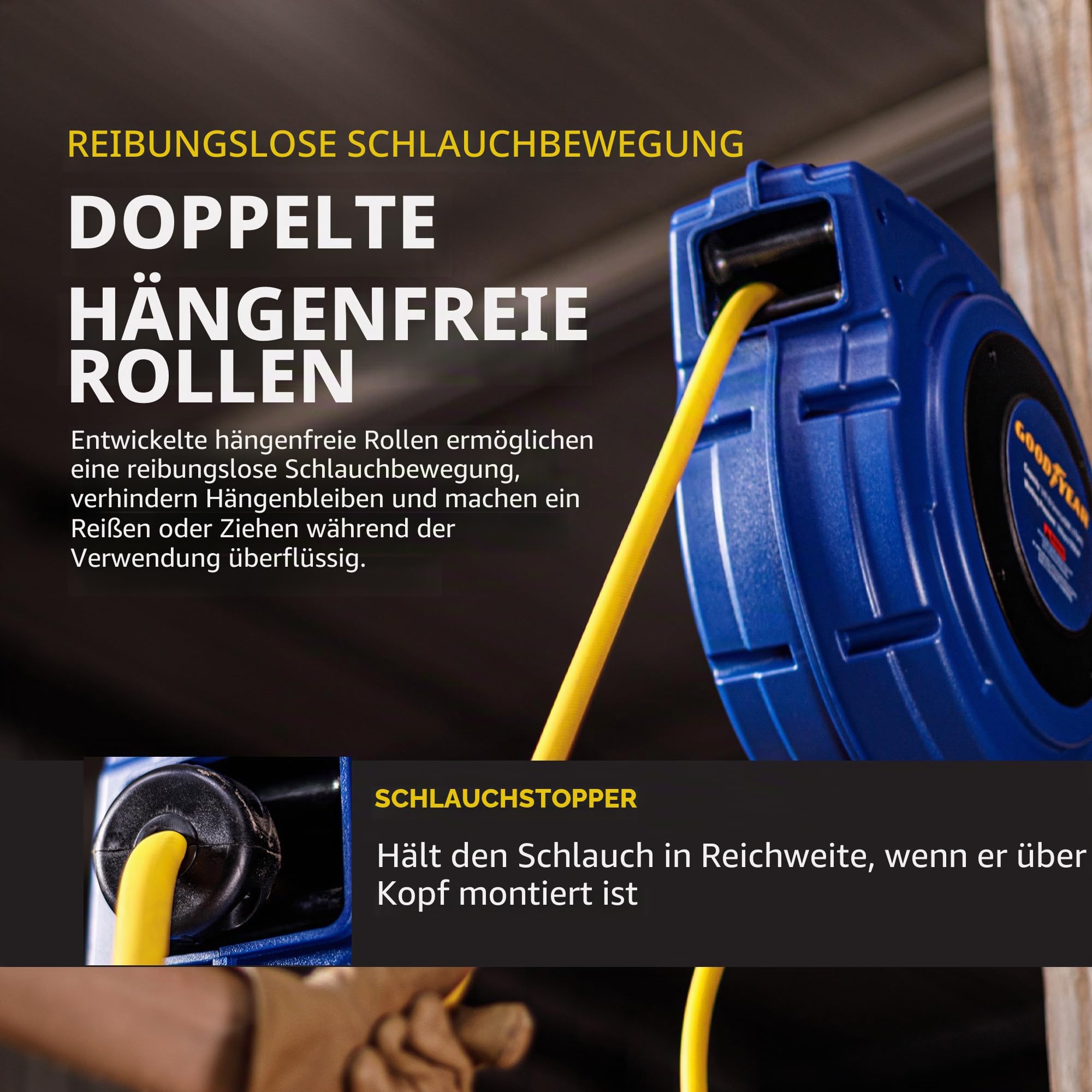 Goodyear 27527153g Enclosed einziehbare air Compressor/Wasser schlauchaufroller mit 3/8 in. x 50 ft. hybrid Polymer-Schlauch, max. 300psi
