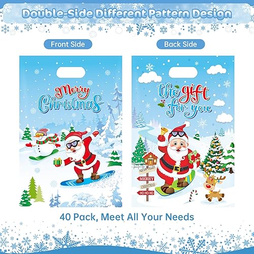 Miniatura 4 de 40 bolsas de regalo de Navidad con asas, bolsas de regalo de Navidad de invierno para niños, bolsas de plástico de Papá Noel para dulces, pequeñas