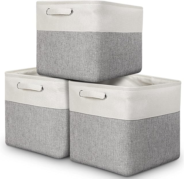 AivaToba Large Storage Box, 3 Pcs Fabric Storage Basket with Handles, Waterproof Foldable, Storage Baskets Home Organizer for Toys, Clothes, Office Products and Other Sundries