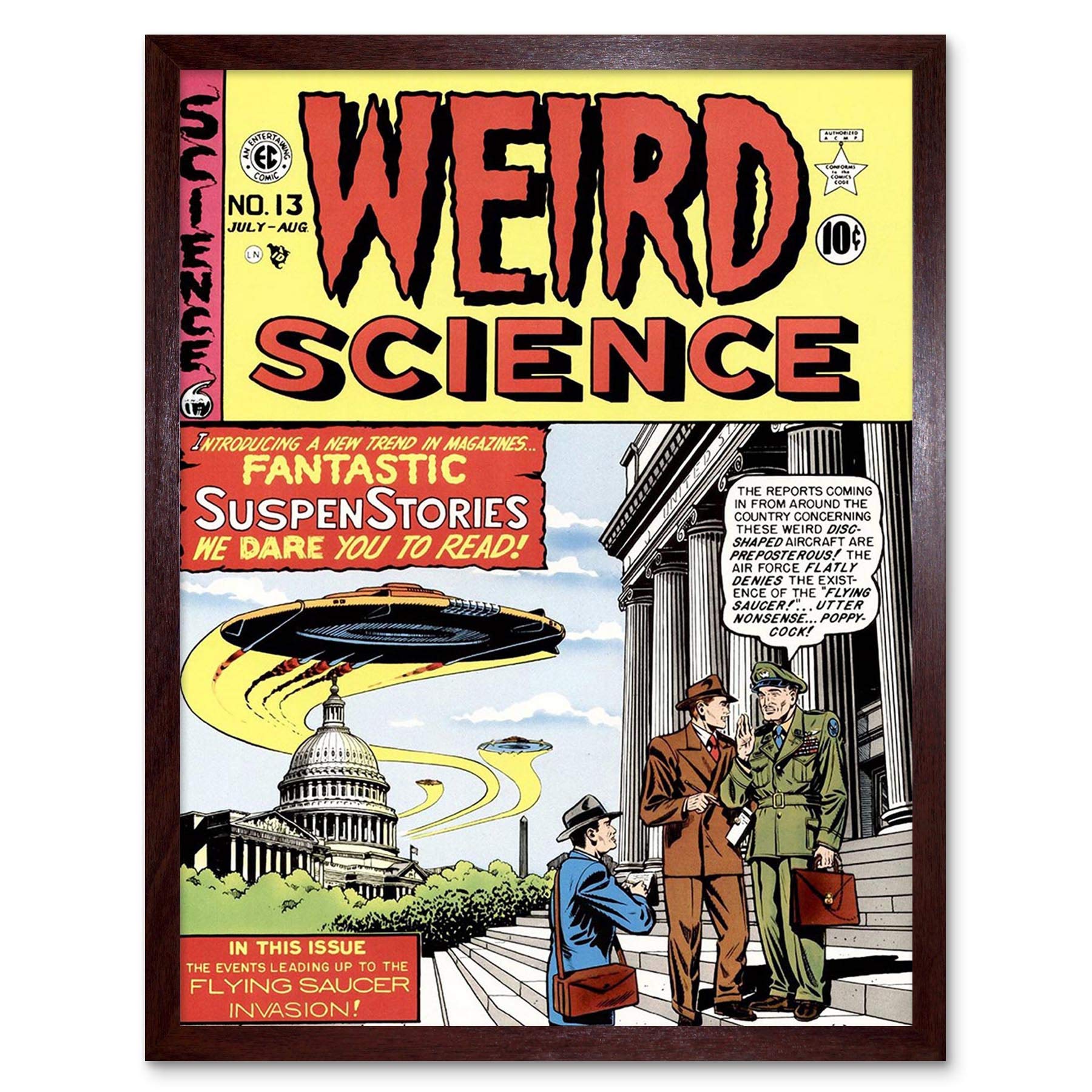 Wee Blue Coo Magazine Cover Weird Science Spaceship Sci Fi Soldier Art Print Framed Poster Wall Decor 12X16 Inch