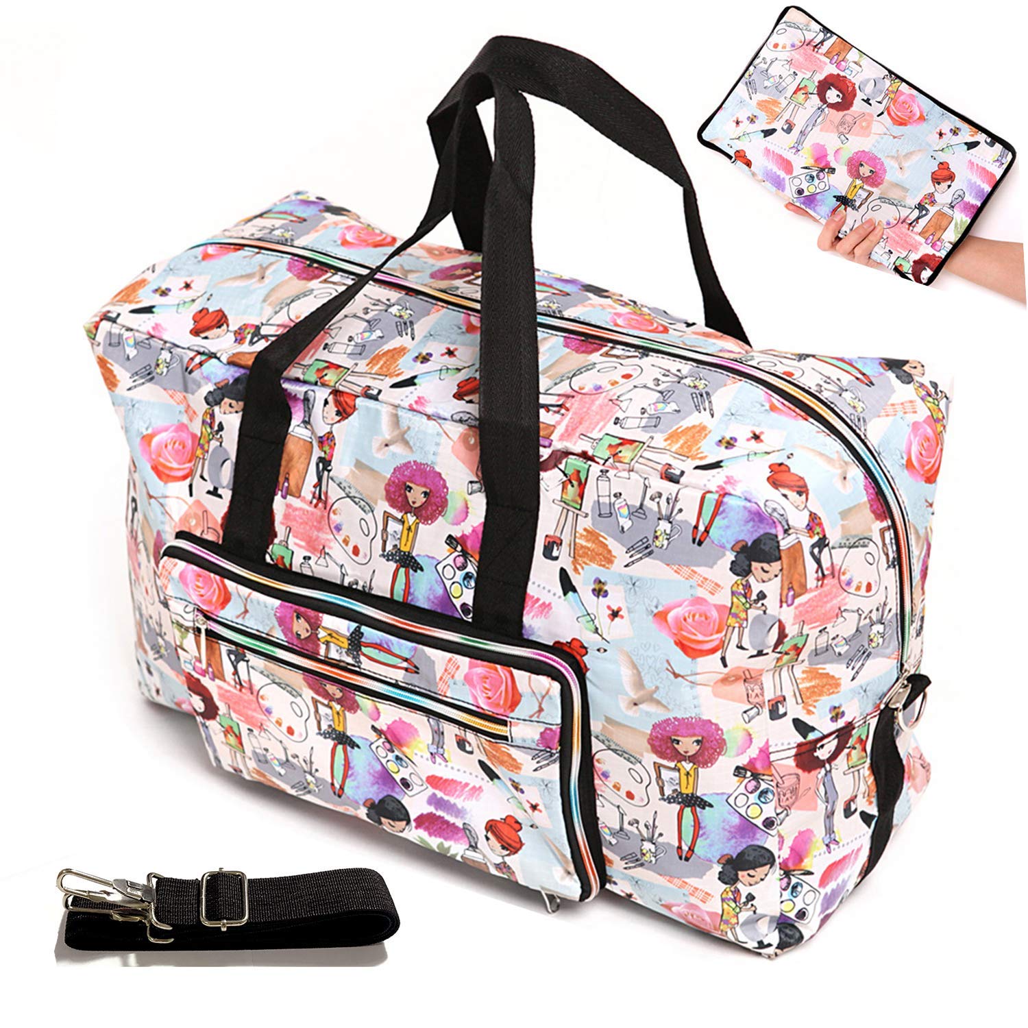 Arxus Grande Borsone Pieghevole da Borsone da Trasporto con Borsa da Viaggio e Tracolla (Ragazza che Dipinge)