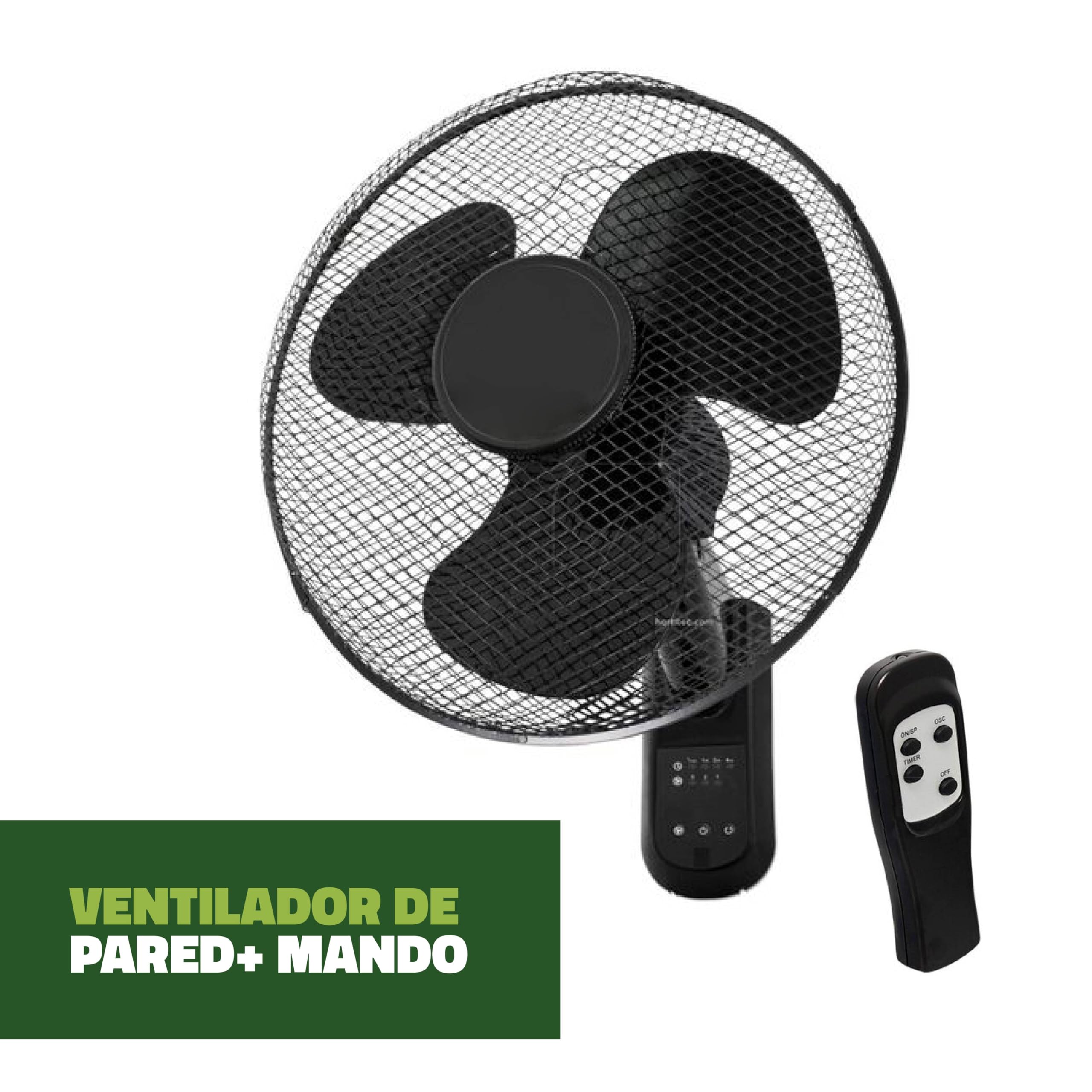 GROWMANIA Ventilador de Pared con Mando a Distancia 45W | Ventilador Potente y Silencioso | 3 Velocidades y Temporizador | Cabezal Oscilante 90º