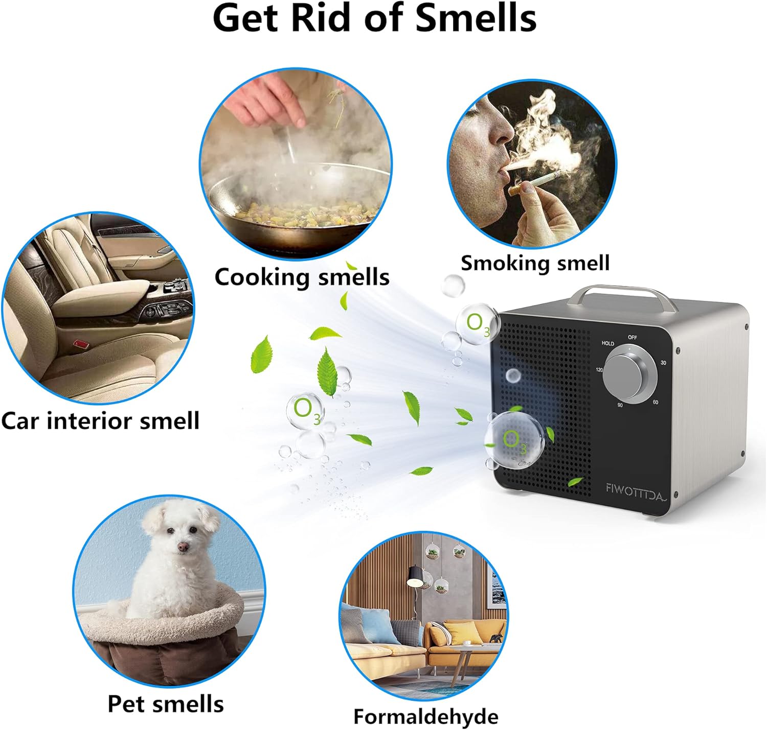 Creative Product FIWOTTTDA Commercial Ozone Generator 10,000mg High Capacity Industrial O3 Air Purifier for Home Rooms, Smoke, Cars, and Pets, Black