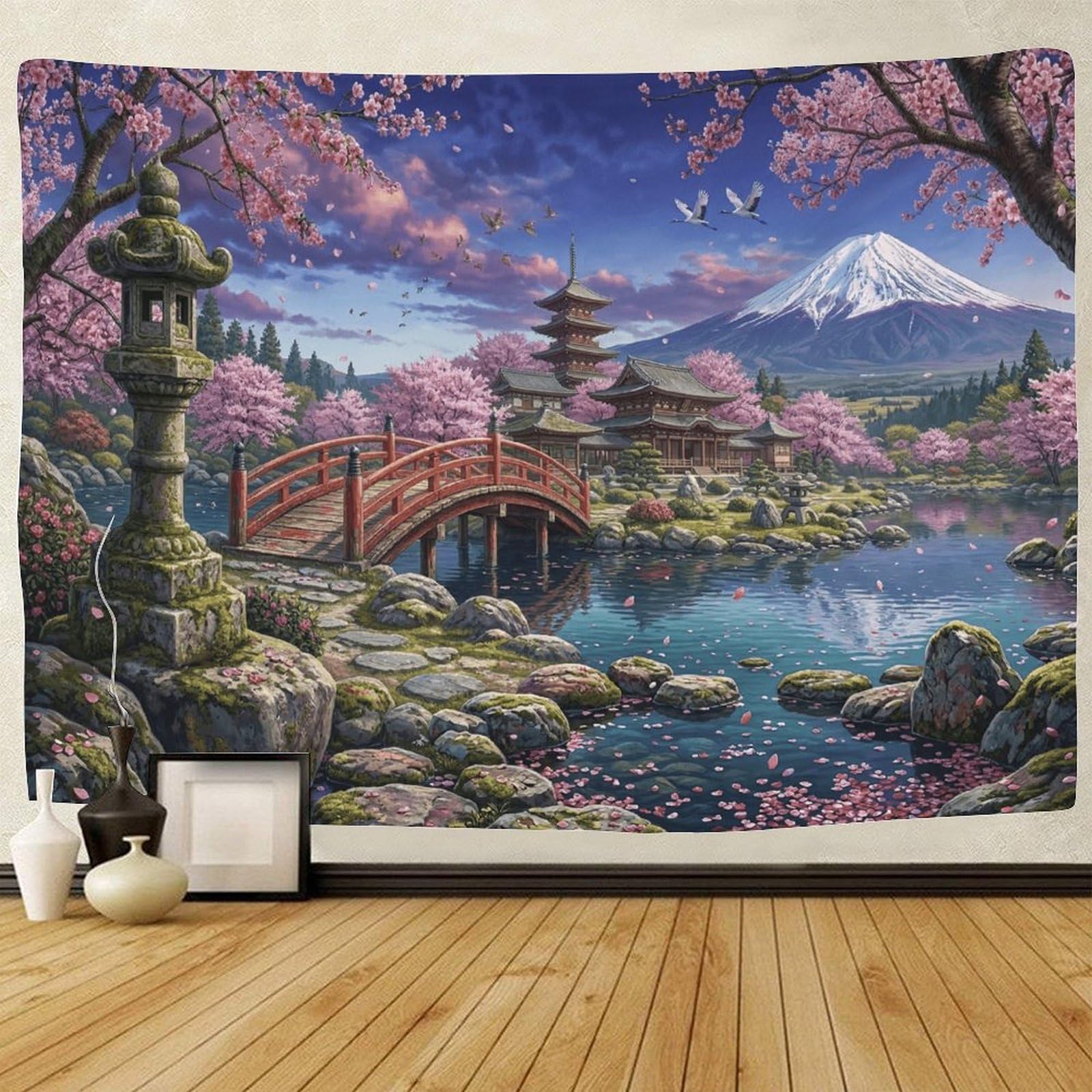 GPMNBCXZK Japanese Mount Fuji Wall Tapestry Cherry Blossom 3D Printed Bedroom Living Room Dorm Decoration Hanging 100cmx150cm