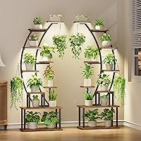 BACEKOLL 64" 9-Tier Indoor Plant Stand with Grow Lights, Curved Metal Shelf for Multiple Plants, 2-Pack Rack for Living Room Patio
