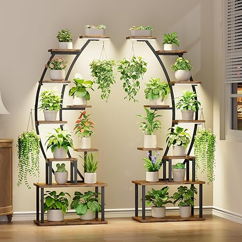 Soporte para plantas de interior con luces de crecimiento, estante de metal de 9 niveles, soporte de plantas de 64 pulgadas de alto para plantas de