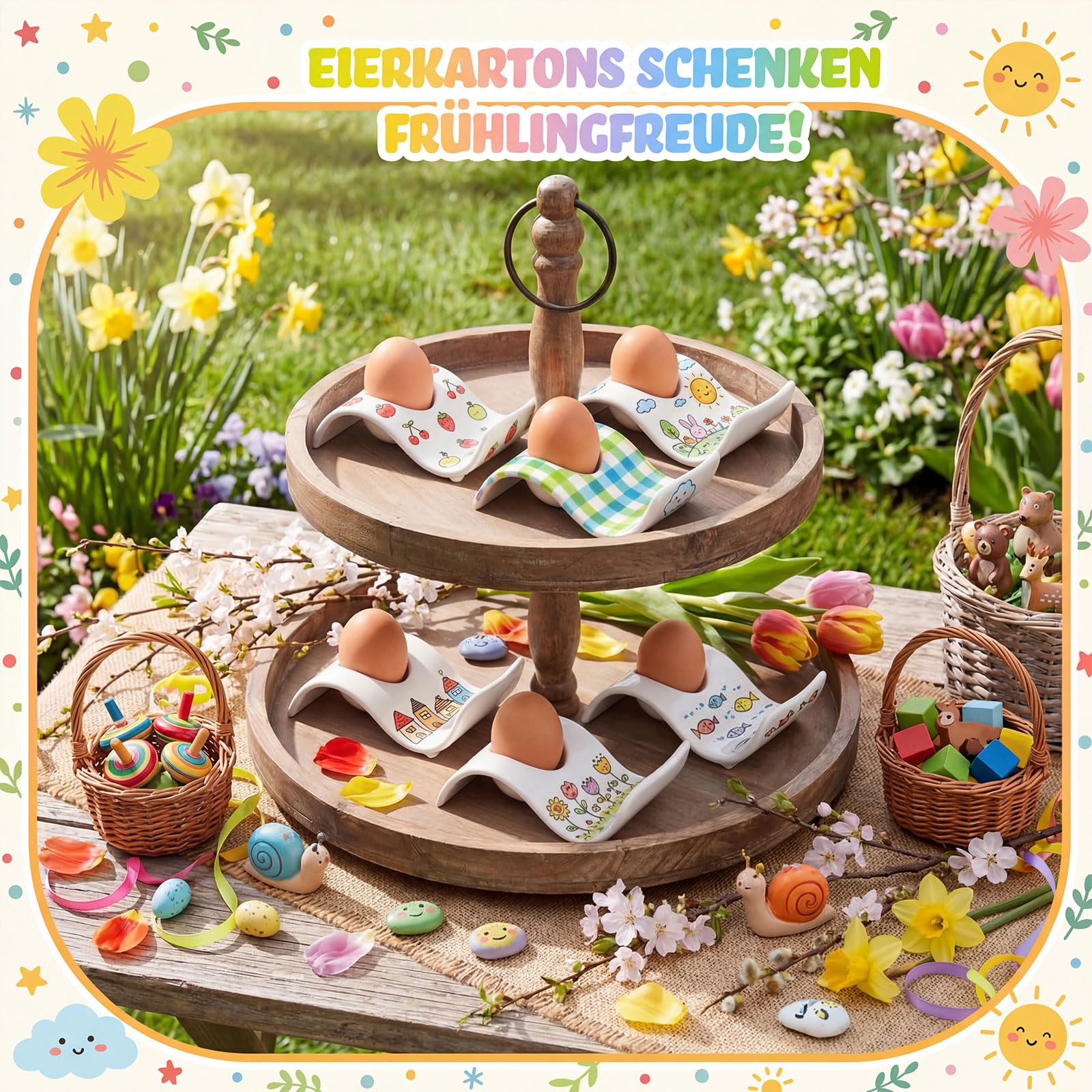 Sinmoe 6 Coquetier Oeuf en Ceramique Peindre Votre Propr Coquetier avec 12 Pièces 24 Couleurs Stylo en Porcelaine et Boîte de Cadeau Support pour Œuf à la Coque pour DIY Cadeau Pâques Anniversaire