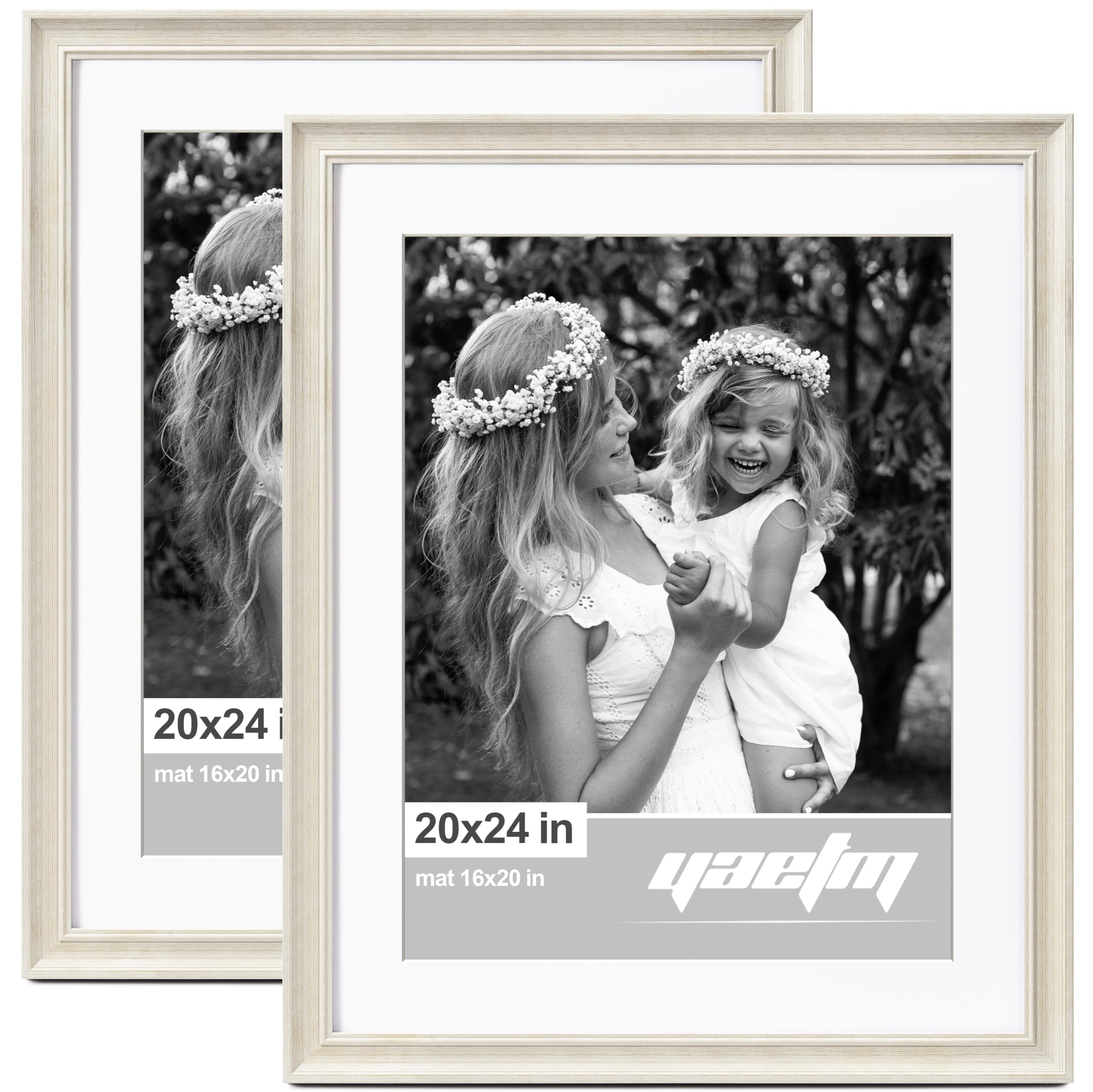 Yaetm 20x24 Picture Frame Matted to 16x20 Set of 2, 1.4" Wide Molding & Rustic White Frames for Wall Gallery, Horizontal and Vertical Wall Mount (2 pack, White)