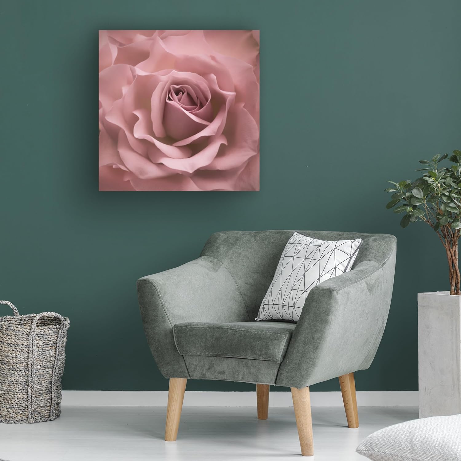 Wrapped Canvas Wall Art - Cora Niele 'Misty Rose Pink Rose' Wall Art for Living Room, Bedroom, or Office Décor - 18x18