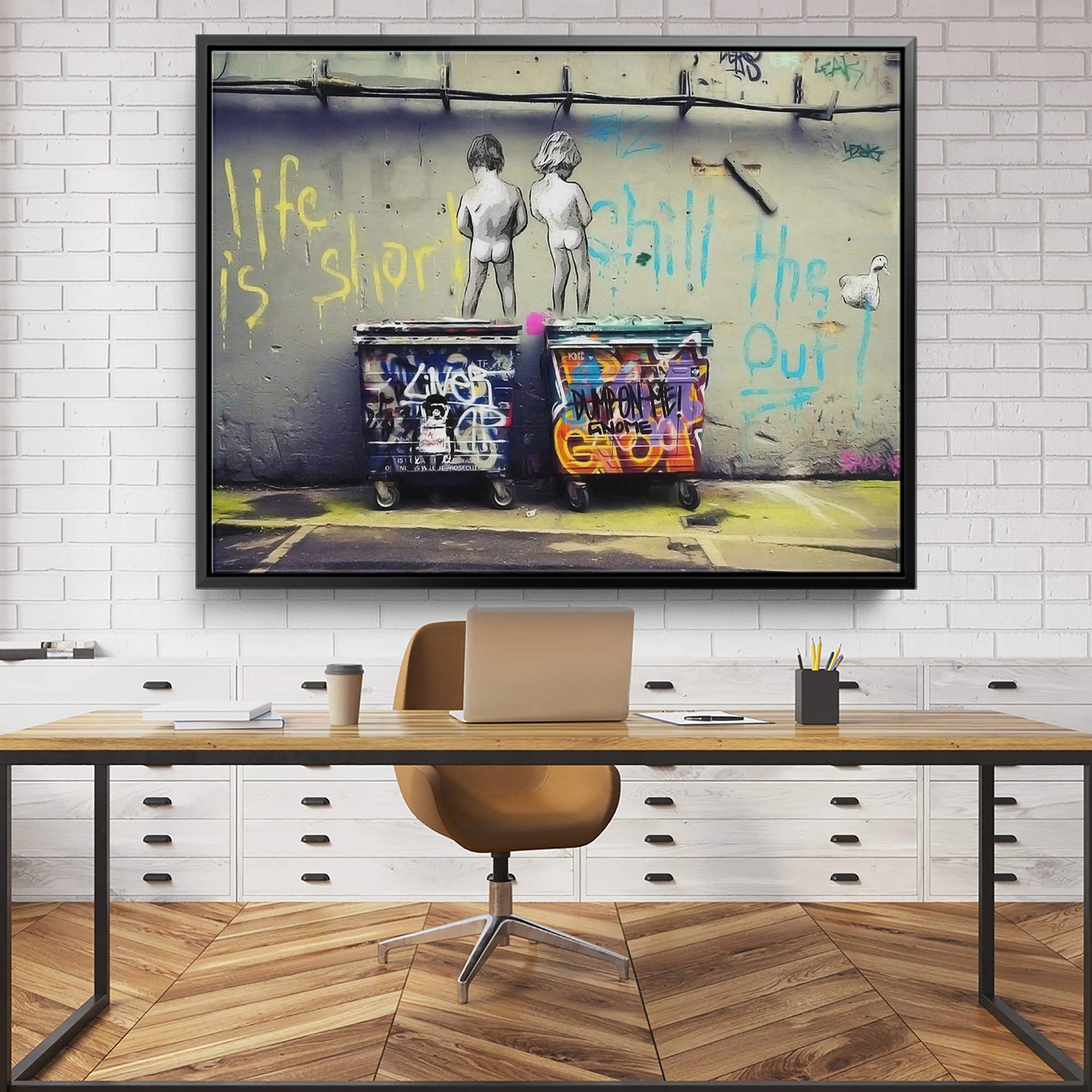 Banksy 'Peeing Boys Life Is Short' Tempered Glass Wall Art – Large Modern Print For Living Room, Bedroom, Office Decor