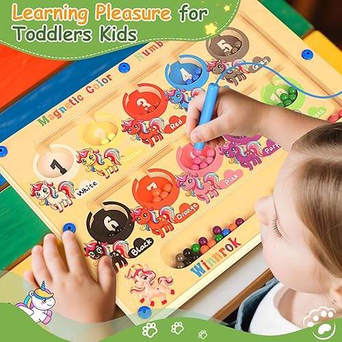 Miniatura 7 de Laberinto magnético de doble cara 2 en 1 de color y número, tablero del alfabeto, juguetes de unicornio de 1 a 3 años, rompecabezas magnético