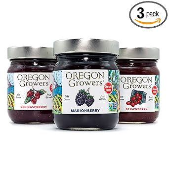 Oregon Growers, Marionberry Jam, Strawberry Jam, & Red Raspberry Jam Variety Pack - Marionberry Preserves, Strawberry Preserves, Red Raspberry Preserves, Organic Jelly - 12 Oz Each (Pack of 3)