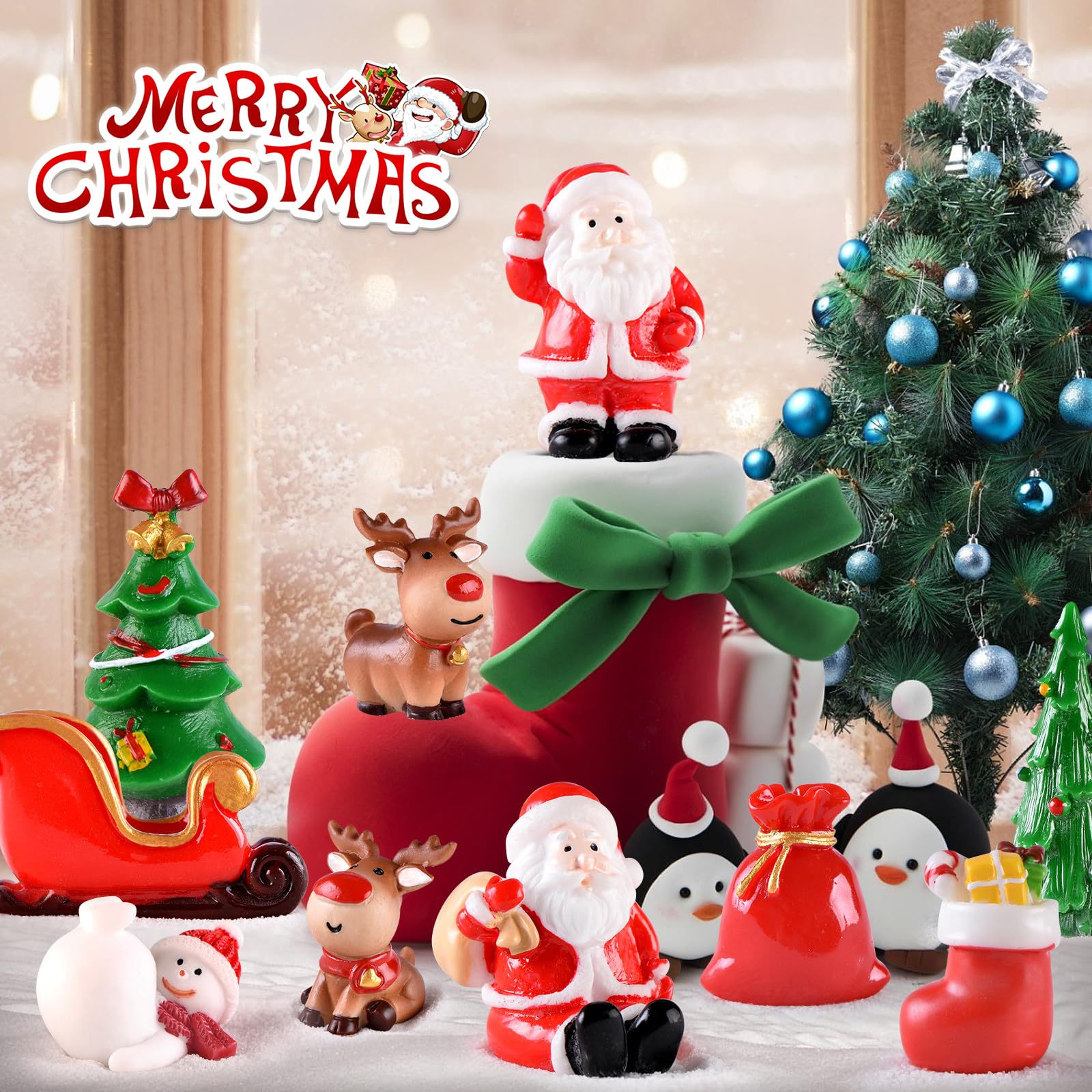 18 Pezzi Miniature Natalizie Resina, FUKPO Ornamenti Natalizi Mini