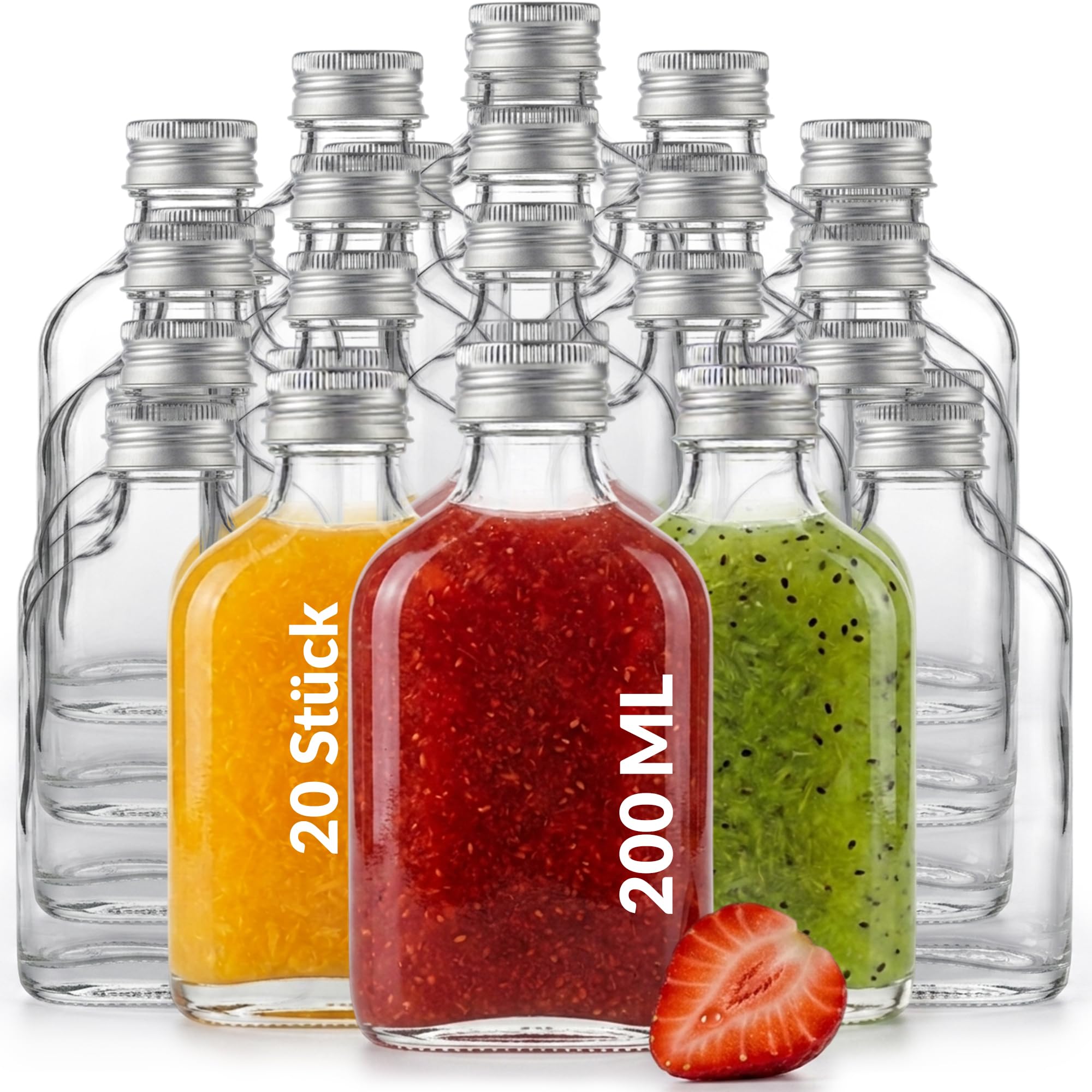 20 leere Glasflaschen 200ml Tasche mit Schraubverschluss zum selbst Abfüllen 0,2 Liter