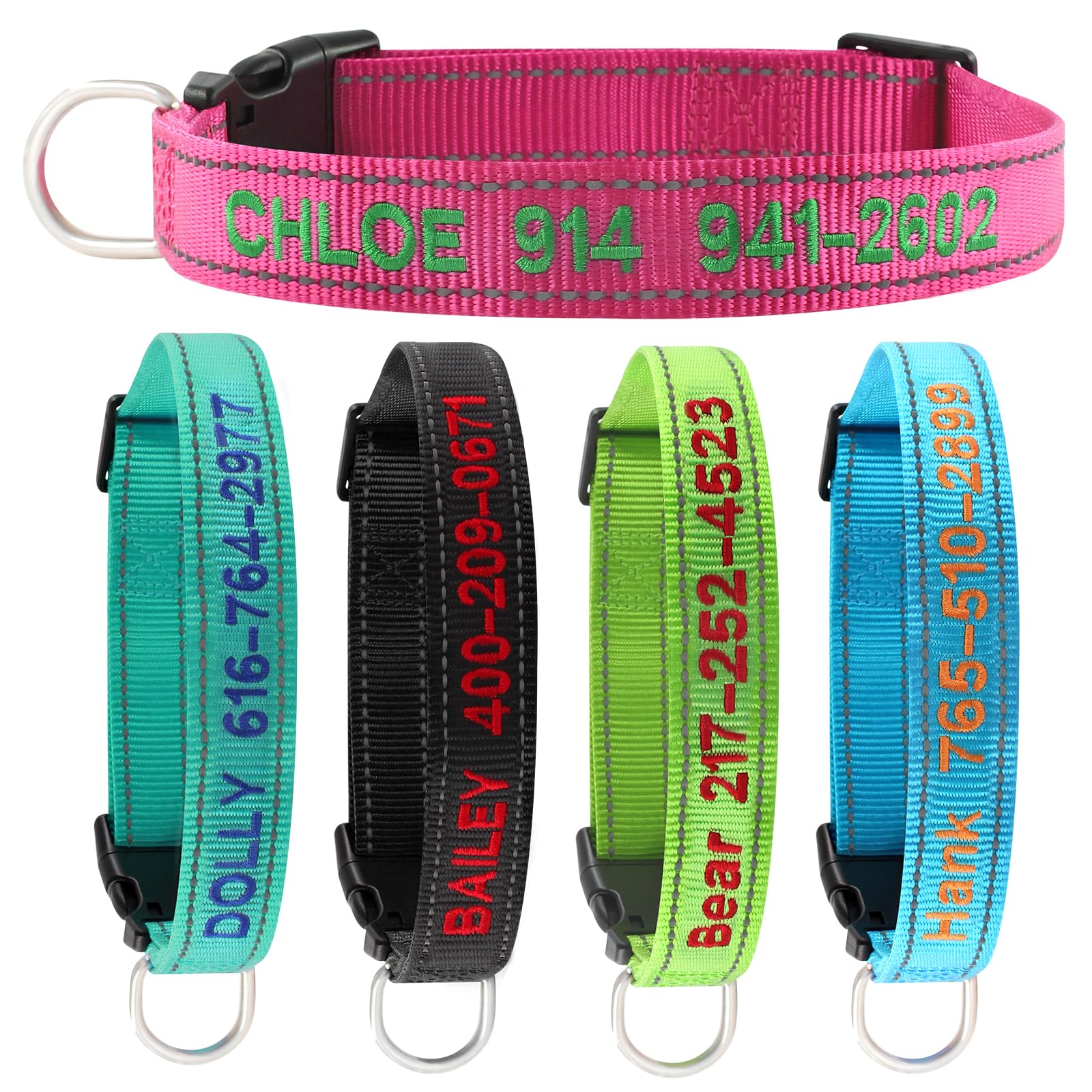 Collare Nylon Riflettente Ricamato Collare Per Cane Ricamato Riflettente - Personalizzabile Con Nome E Telefono, Taglie S-XL Proiettore Logo Personalizzato - Foto 2