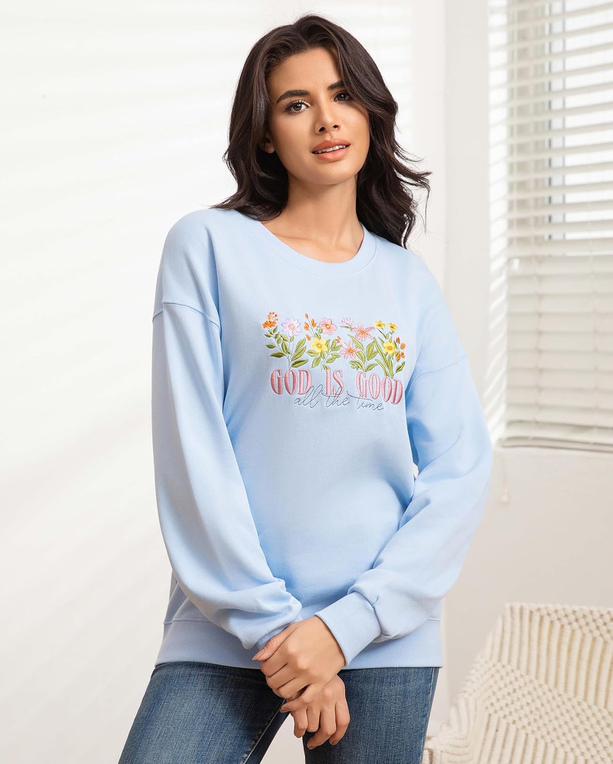 God Is Good Embroidered Sweatshirt Christian Bible Verse Sweater Unisex Oversized Pullover Religious Gift for Women - Image 4