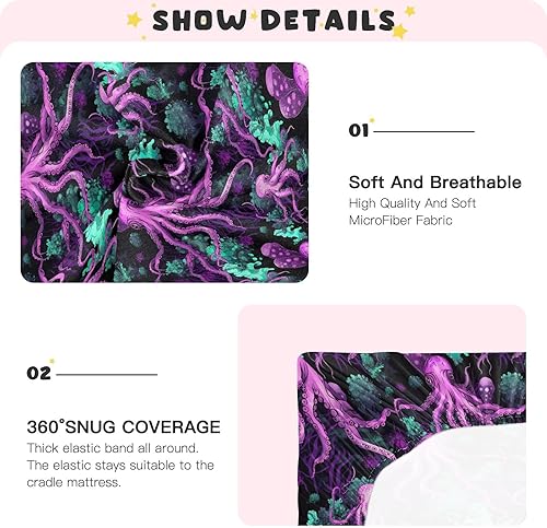 Miniatura 5 de Fitted Crib Sheets Aqua Sea Octopus Baby Crib Sheets for Boy & Girl Toddler Mattress Sheets 21216776