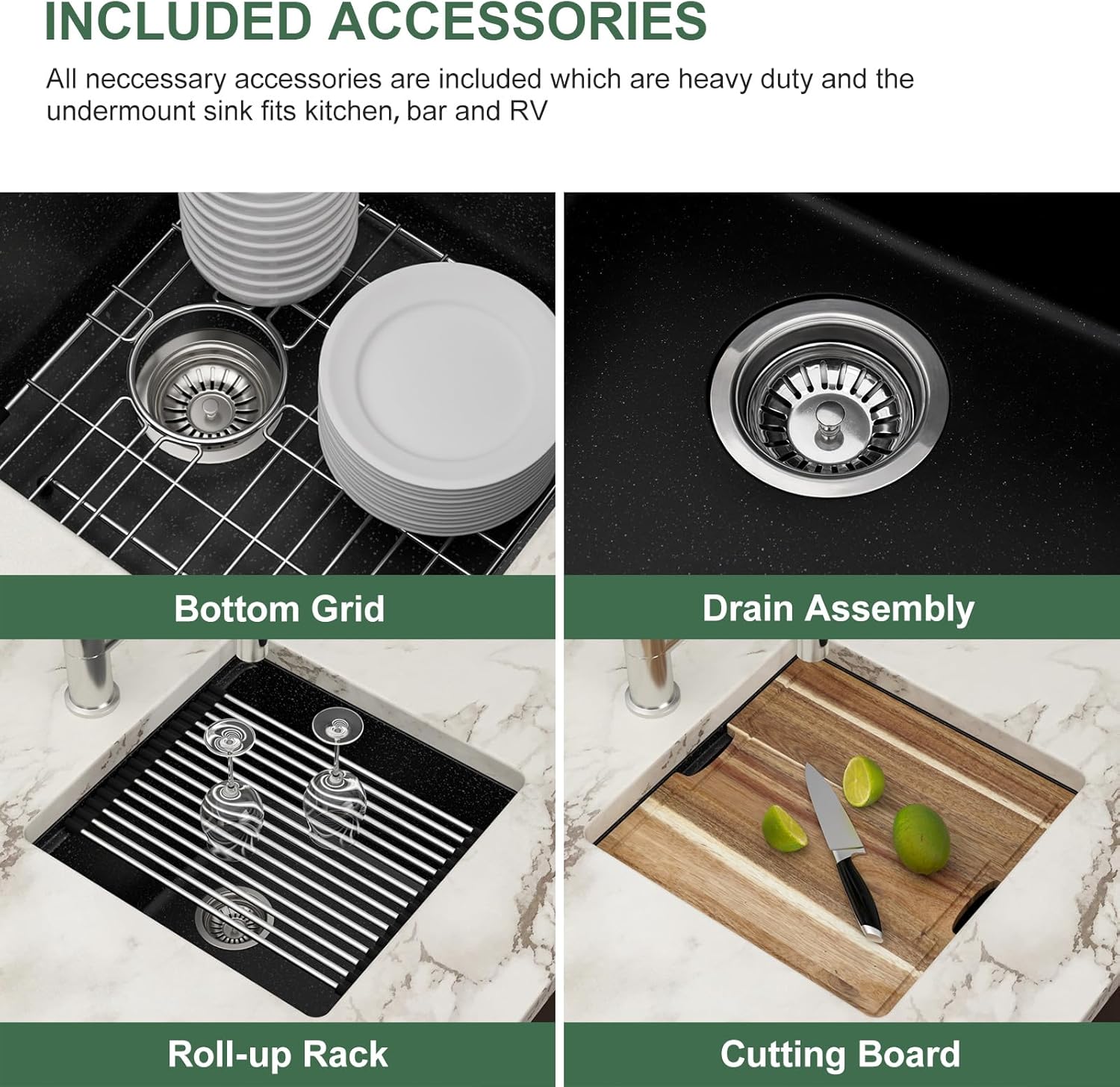 18x18 Outdoor Kitchen Sink Undermount Black Granite Composite Bar Prep Workstation Sink Black Granite Composite Quartz Single Bowl Rv Camper Small Outdoor Sinks with Cutting Board