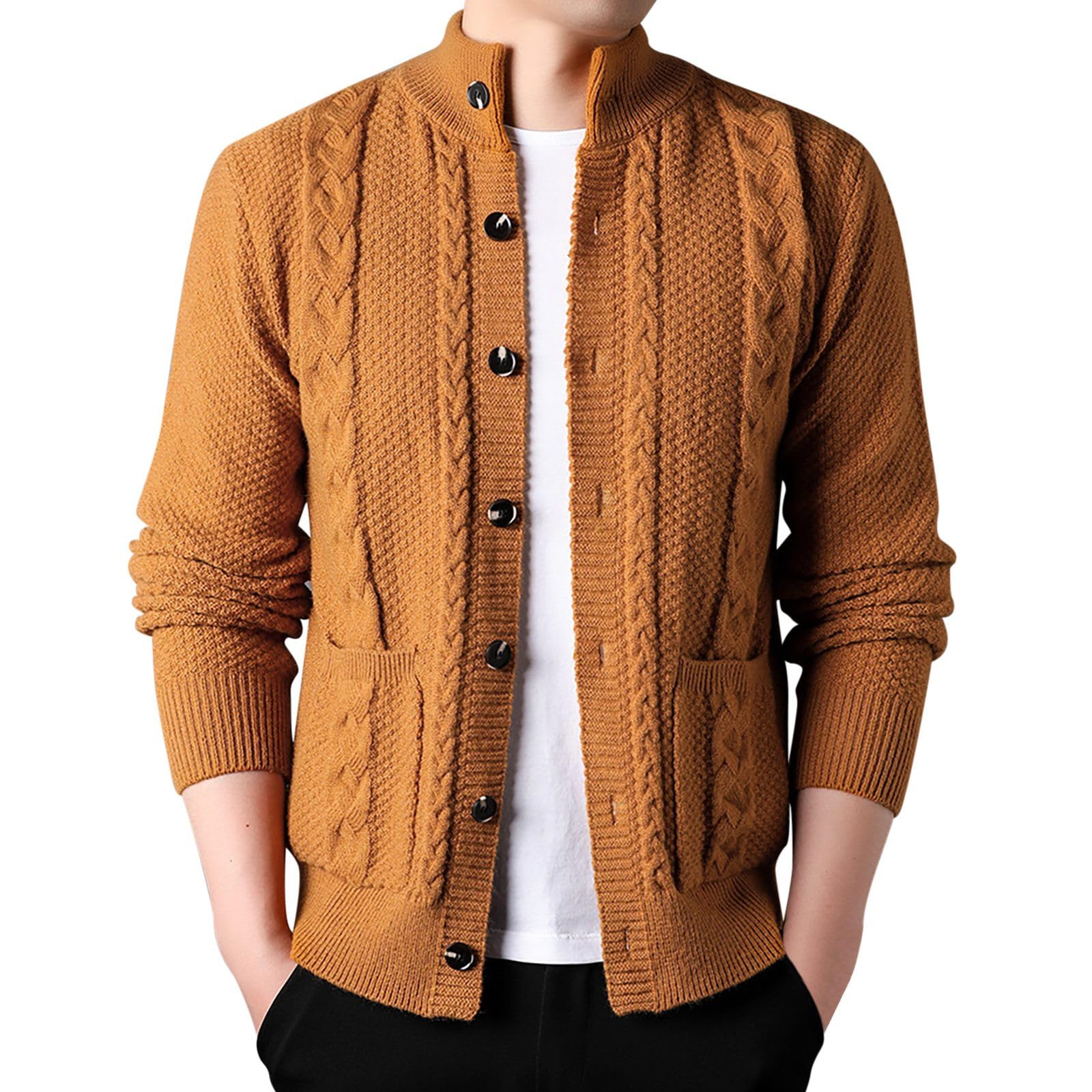 Cardigan Hombre Lana, Chaqueta De Punto Elegante Hombre con Cuello En V Chaqueta De Invierno Ligera De Entretiempo Punto Grueso, Informal Cuello Chal Manga Larga con Botones para Otoño E Invierno