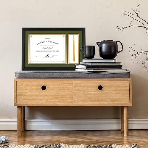 Miniatura 7 de Golden State Art, Caja de sombra con borlas para diploma de madera, marco de madera de 11 x 17.5 pulgadas para documentoscertificados de 8.5 x 11