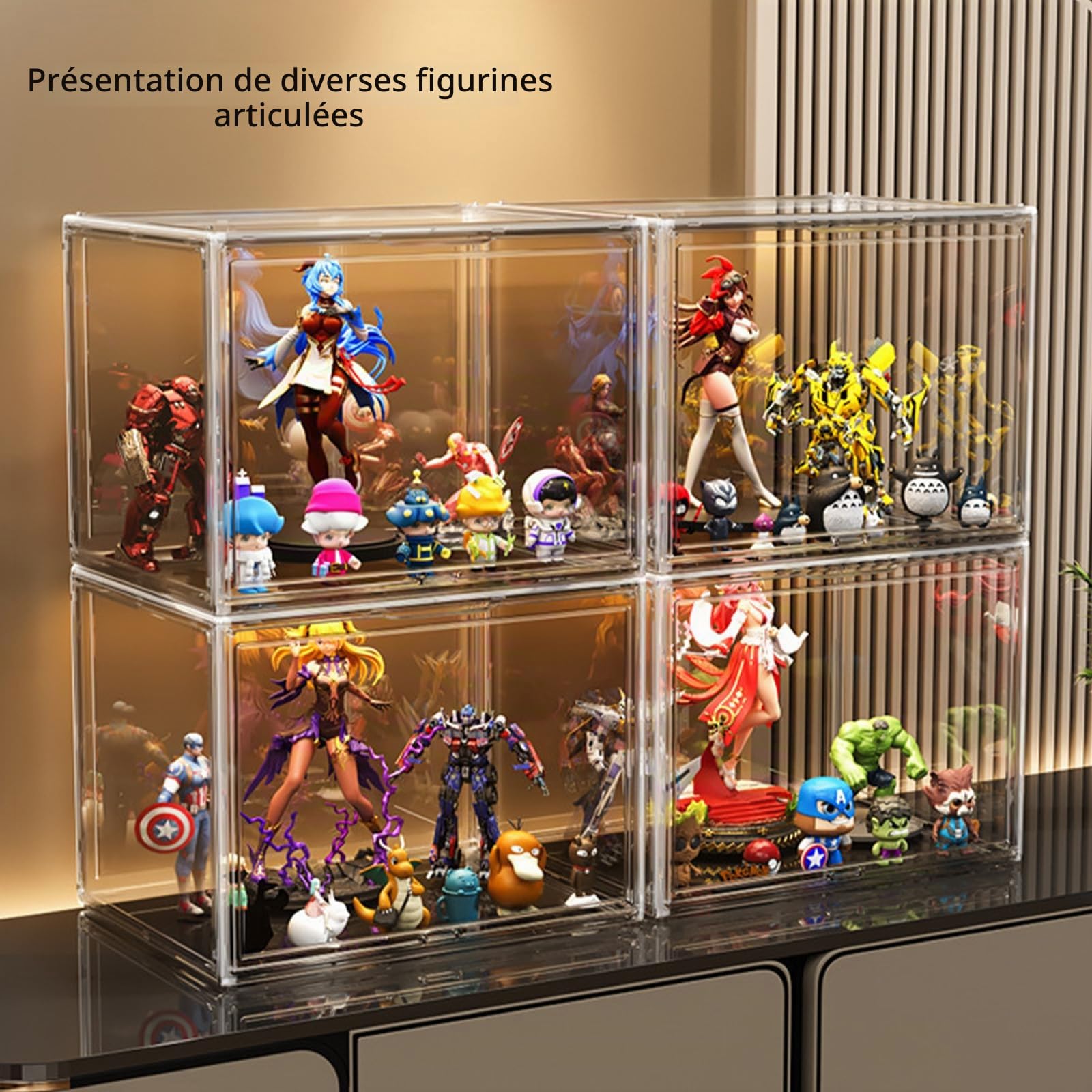 2pcs 45x33x33cm Vitrine en Transparent avec Boîte de Rangement Empilable | Madehay Vitrine Porte Magnétique pour Casque Modèle de Voiture Figurines d'action Objets de Collection, DIY