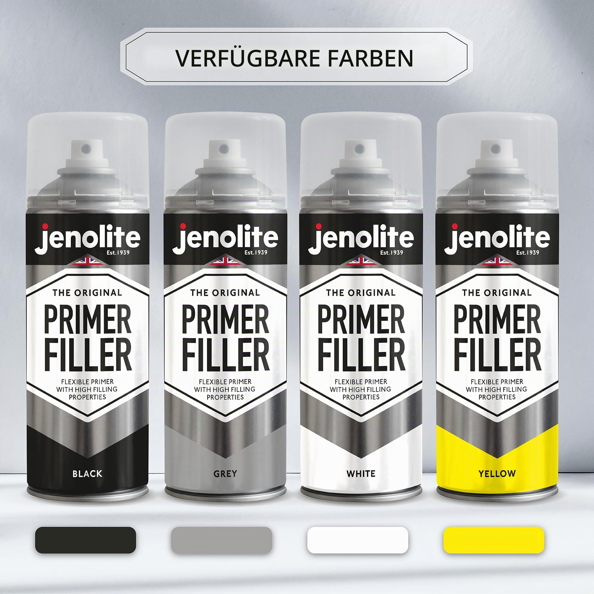 JENOLITE Grundfüller Aerosolfarbe | WEIß | Flexible Grundierung mit hohen Fülleigenschaften | Füllt kleine Dellen und Kratzer für ein glattes Finish | 3 x 400 ml