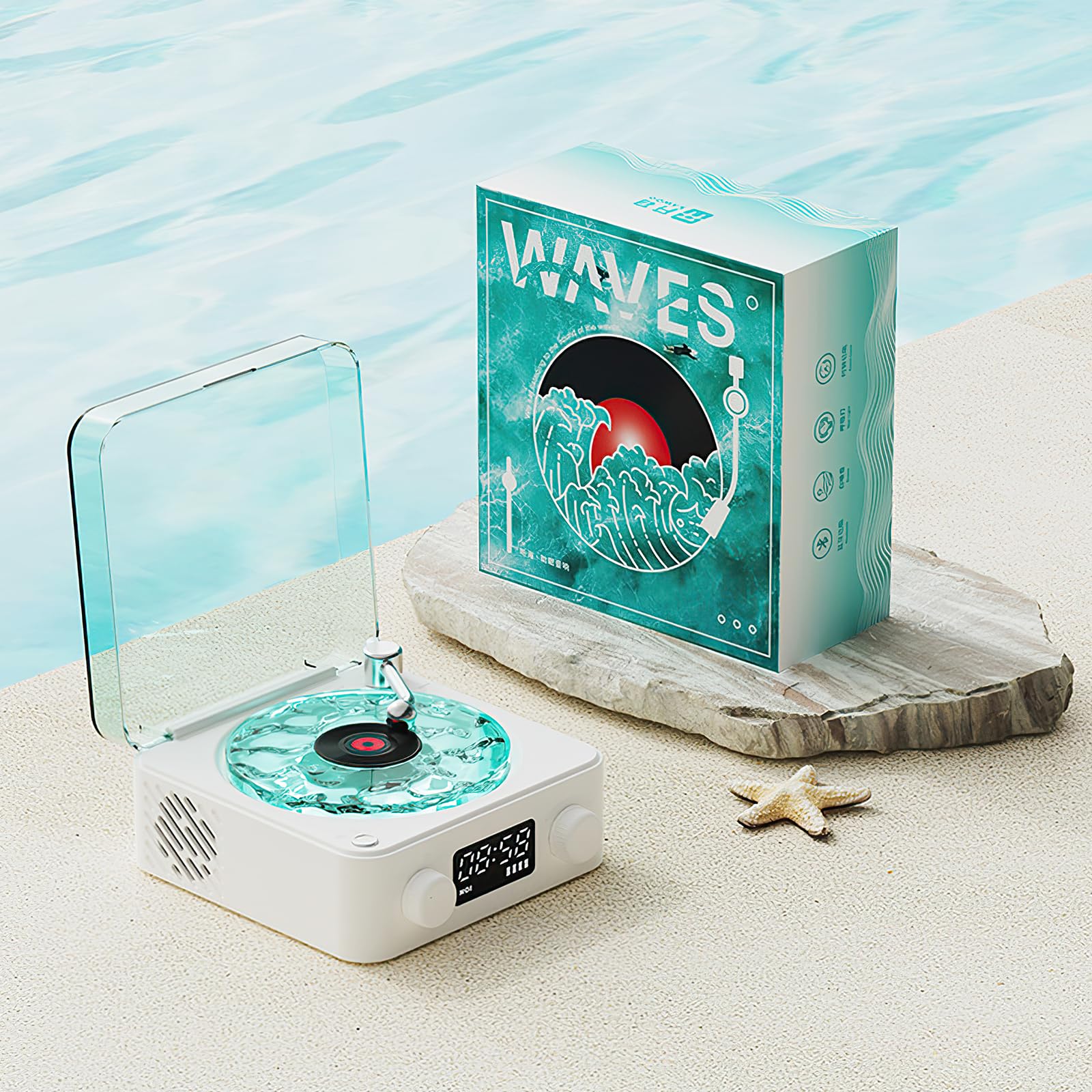 Waves Lecteur Vinyle Aqua Avec Haut-Parleur Bluetooth - Platine Vinyle Vintage Compatible Bluetooth