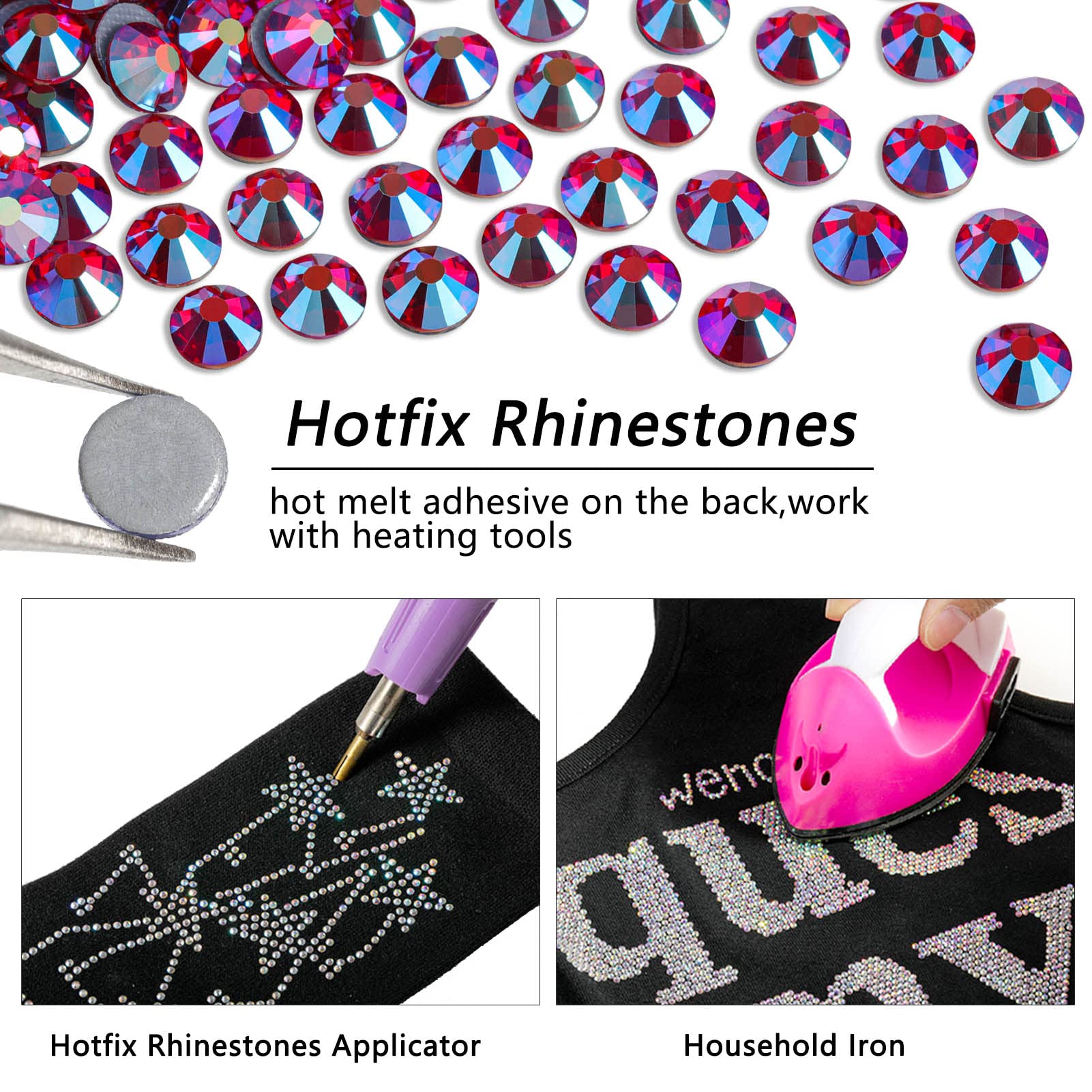 Beadsland Hotfix Rhinestones, 1440pcs Flatback Crystal Rhinestones for Crafts Clothes DIY Decorations Light Siam AB, SS16, 3.8-4.0mm - Image 4