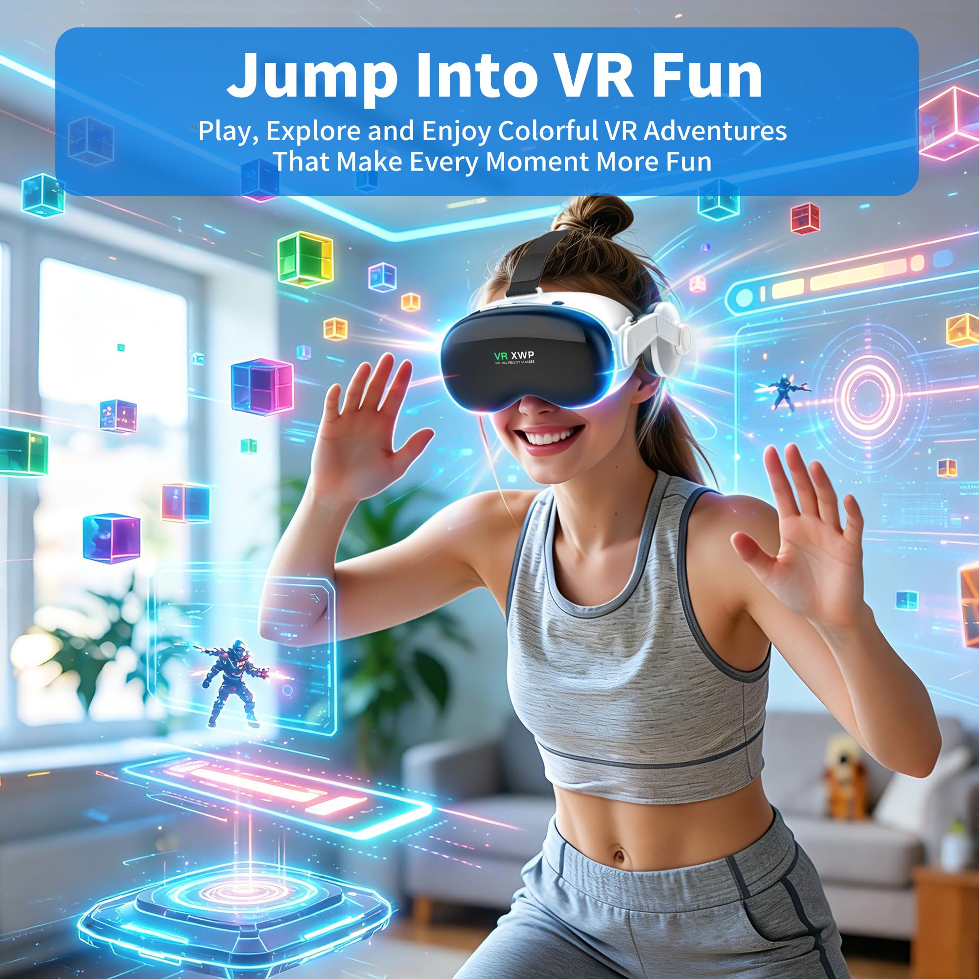 XWP Visore VR, Occhiali Per Realtà Virtuale 3D Con Cuffie, Per Film E Giochi, Compatibili Con Iphone & Android (4,7–7,0"), Con Lente Hd Anti Luce Blu, Regalo Di Compleanno Per Bambini E Famiglia