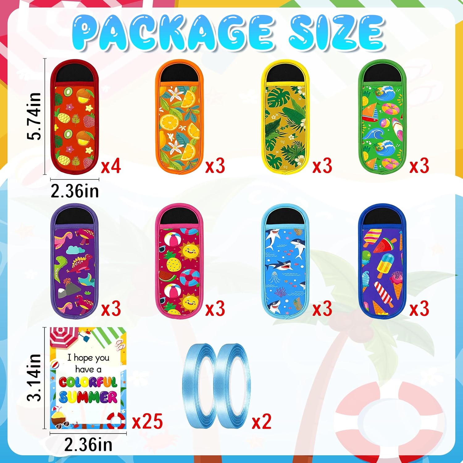 25 Set End of Year Gifts Ice Pop Sleeves Holders Bulk with Cards Roll Ribbons for Classroom School Summer Party Favors