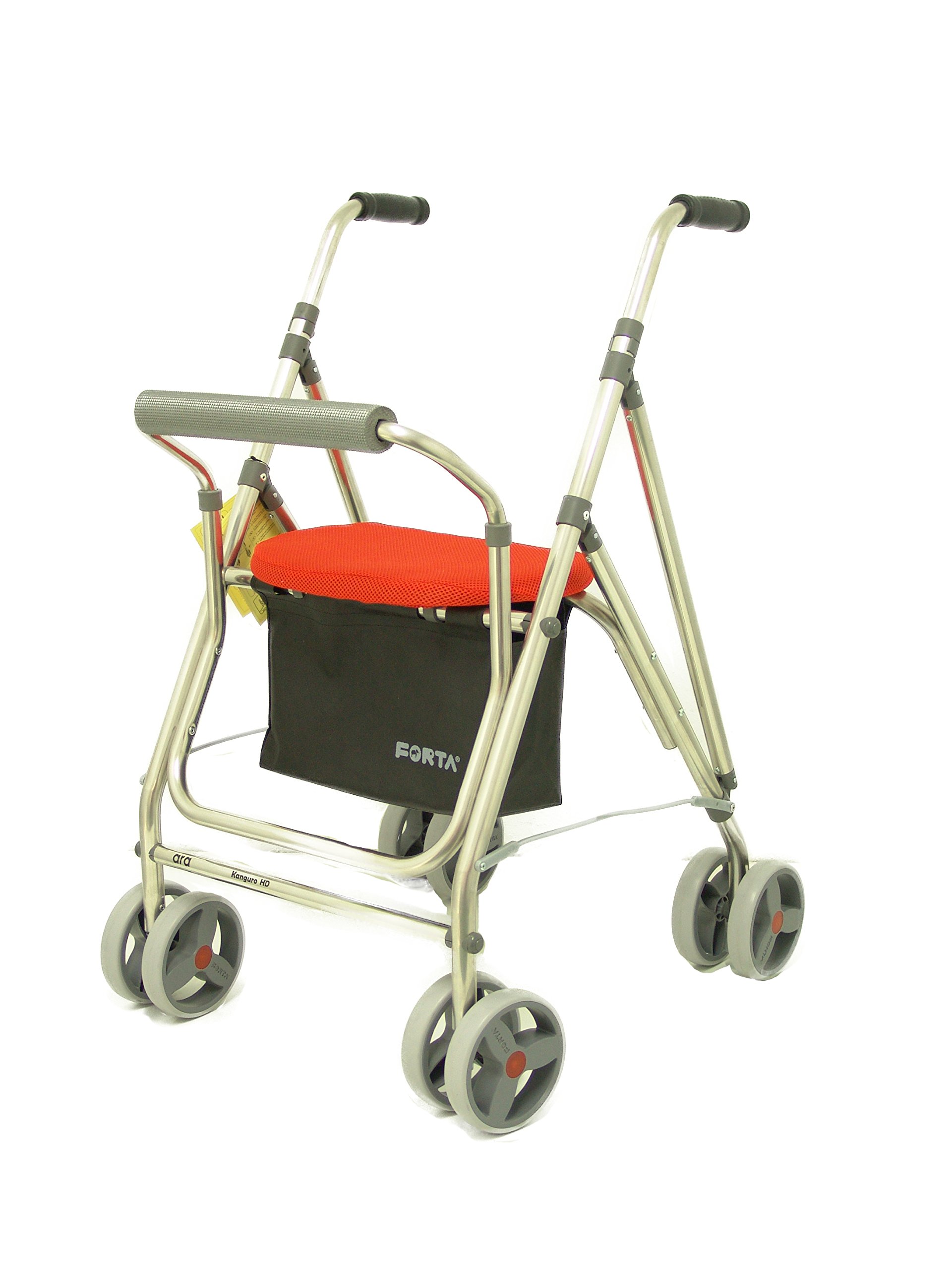 Forta fabricaciones - Andador de 4 ruedas para ancianos Kanguro FORTA - Kanguro HD, Naranja